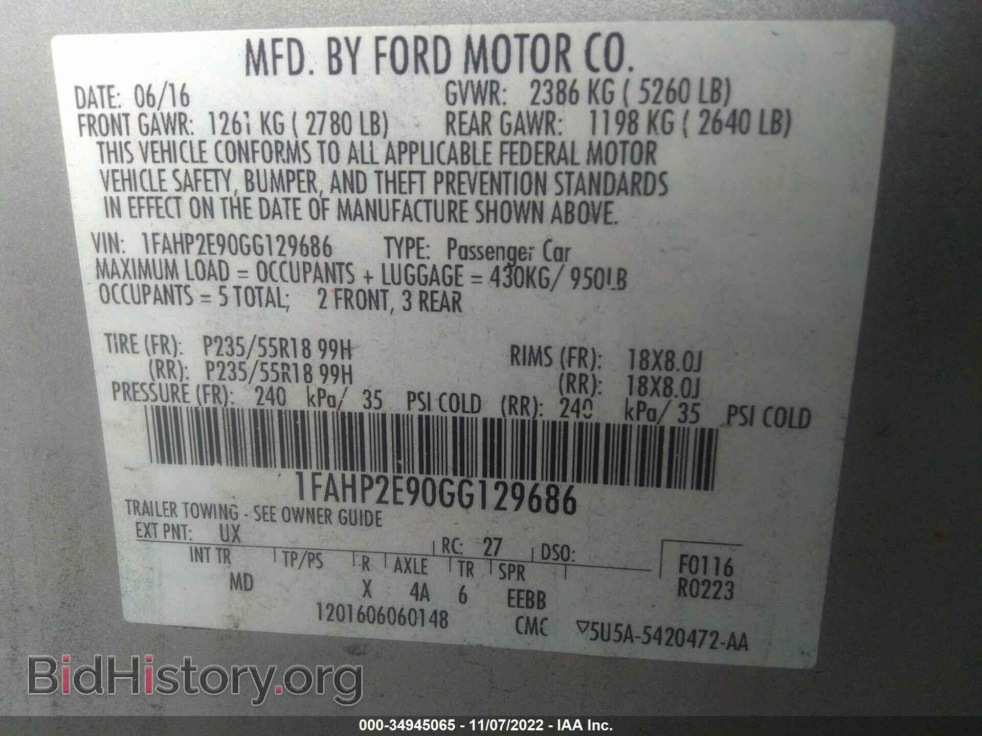 2016 FORD TAURUS - VIN: 1FAHP2E90GG129686 - Фото 9