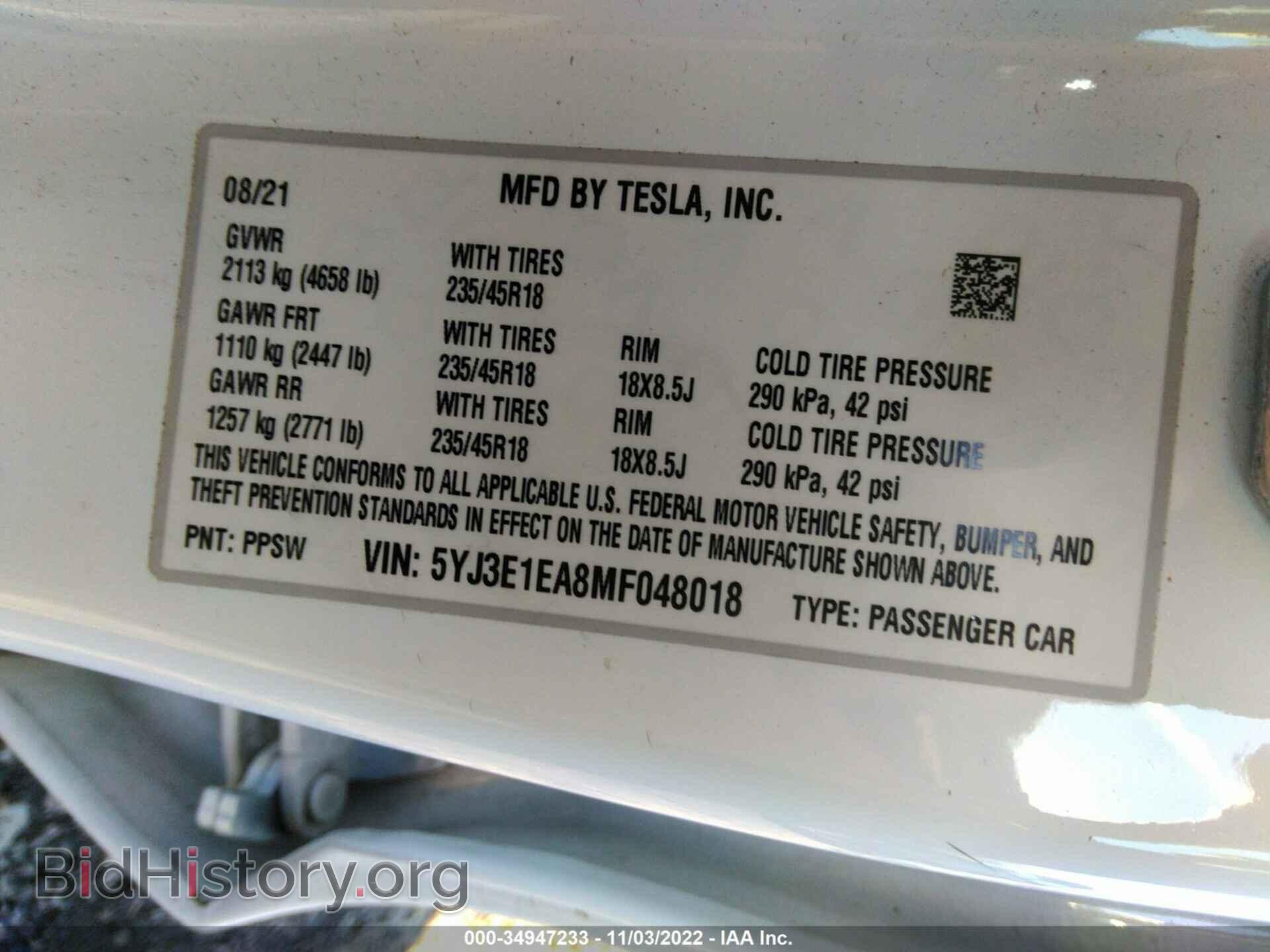 2021 TESLA MODEL 3 - VIN: 5YJ3E1EA8MF048018 - Photo 9