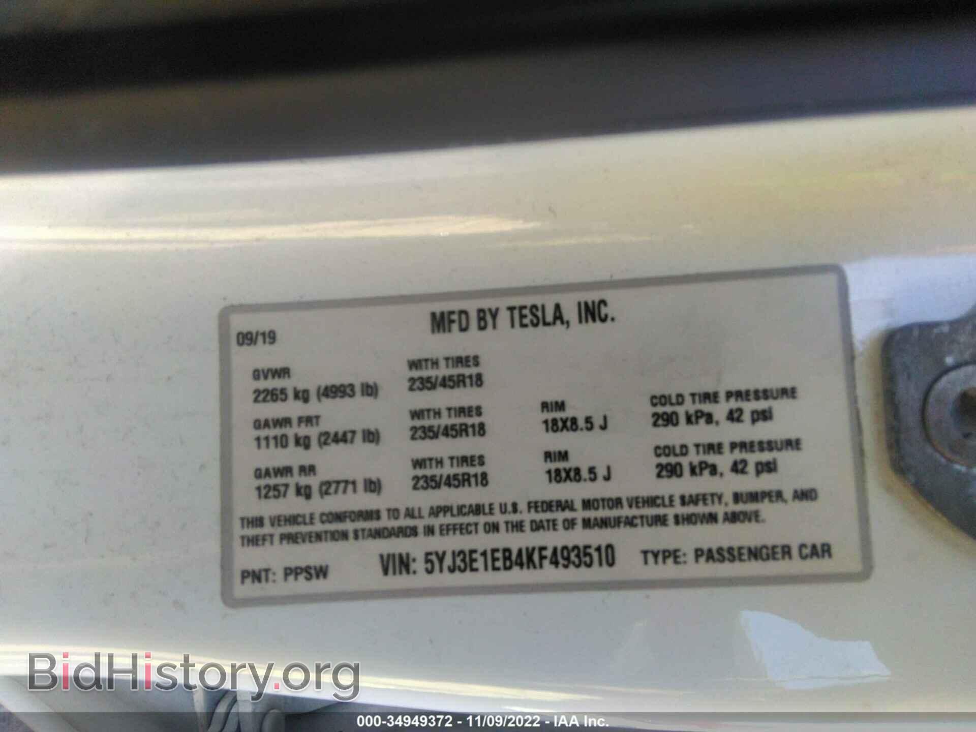 2019 TESLA MODEL 3 - VIN: 5YJ3E1EB4KF493510 - Photo 9