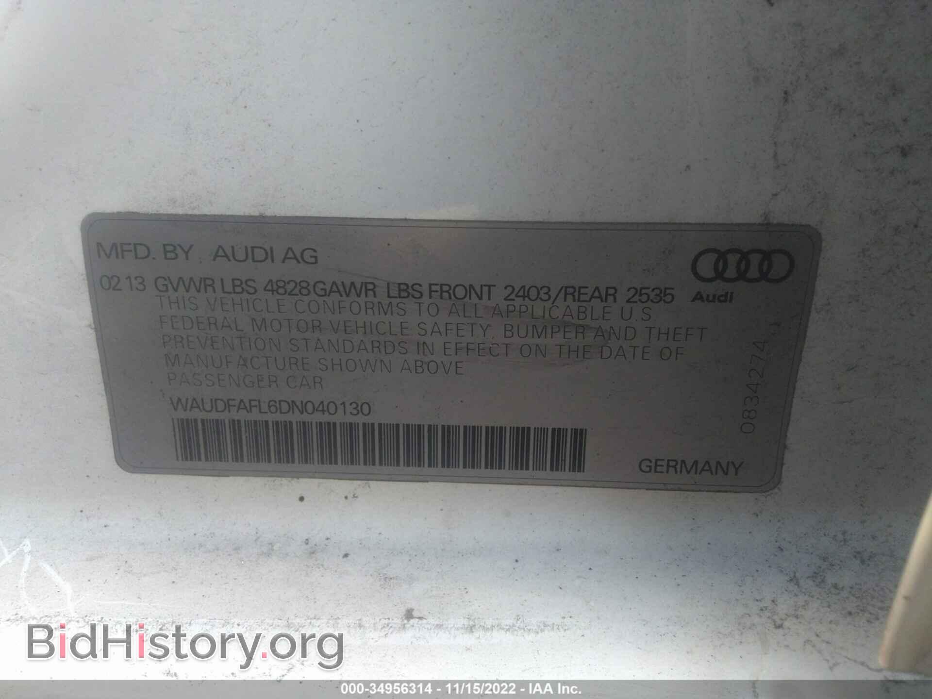 2013 AUDI A4 - VIN: WAUDFAFL6DN040130 - Фото 9