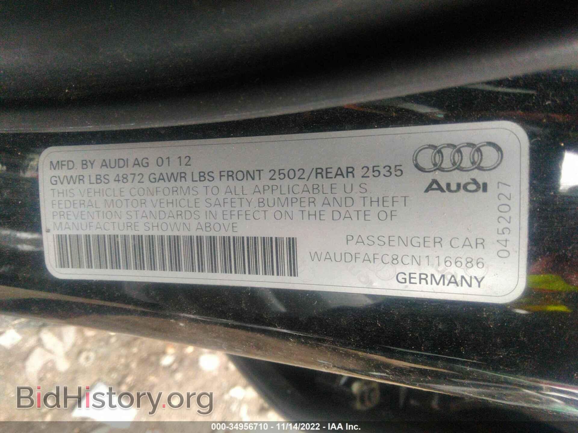 2012 AUDI A6 - VIN: WAUDFAFC8CN116686 - Фото 9