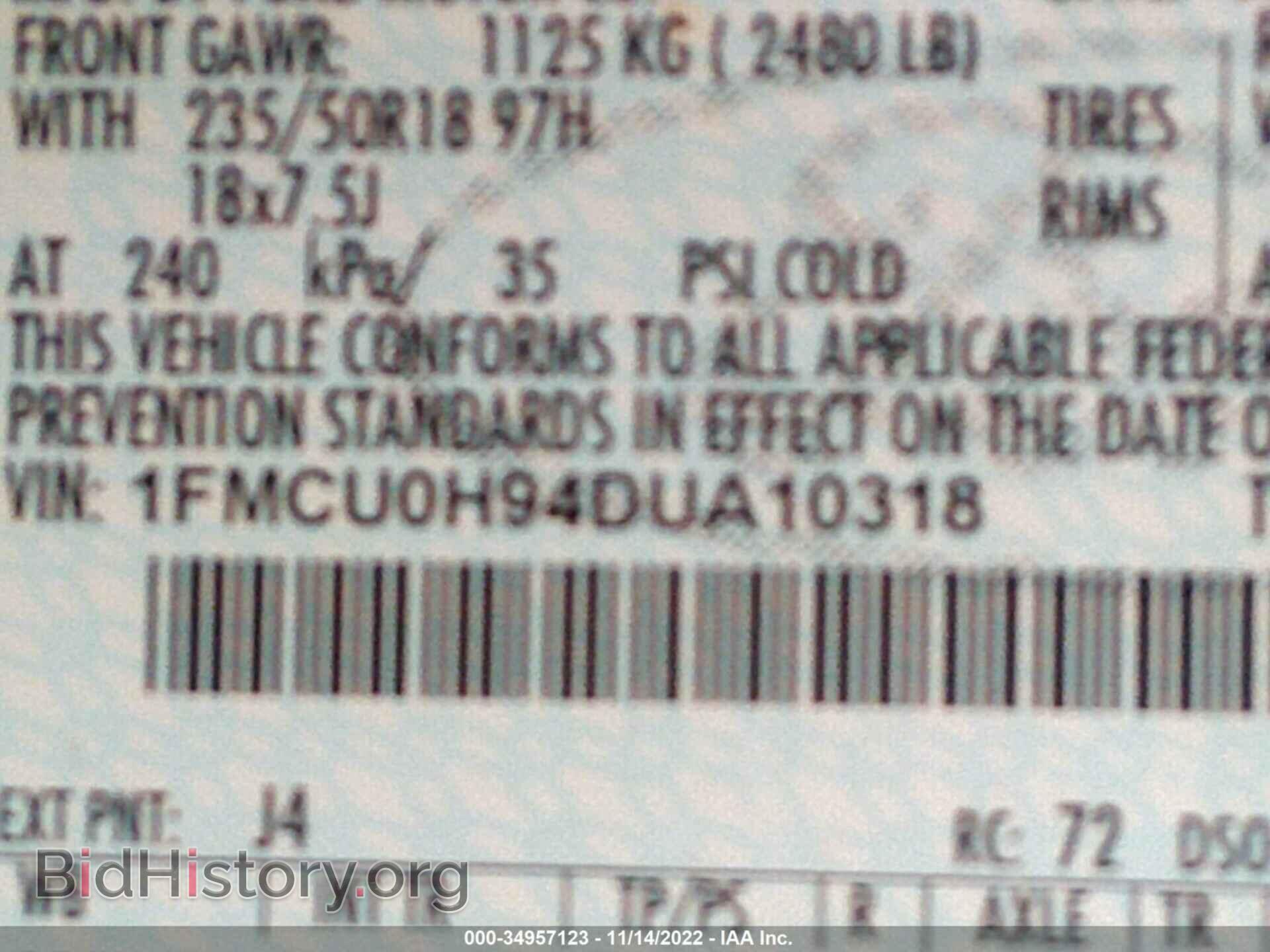 2013 FORD ESCAPE - VIN: 1FMCU0H94DUA10318 - Фото 9