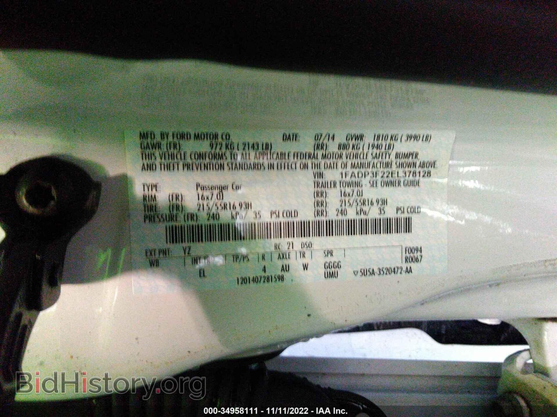2014 FORD FOCUS - VIN: 1FADP3F22EL378128 - Фото 9