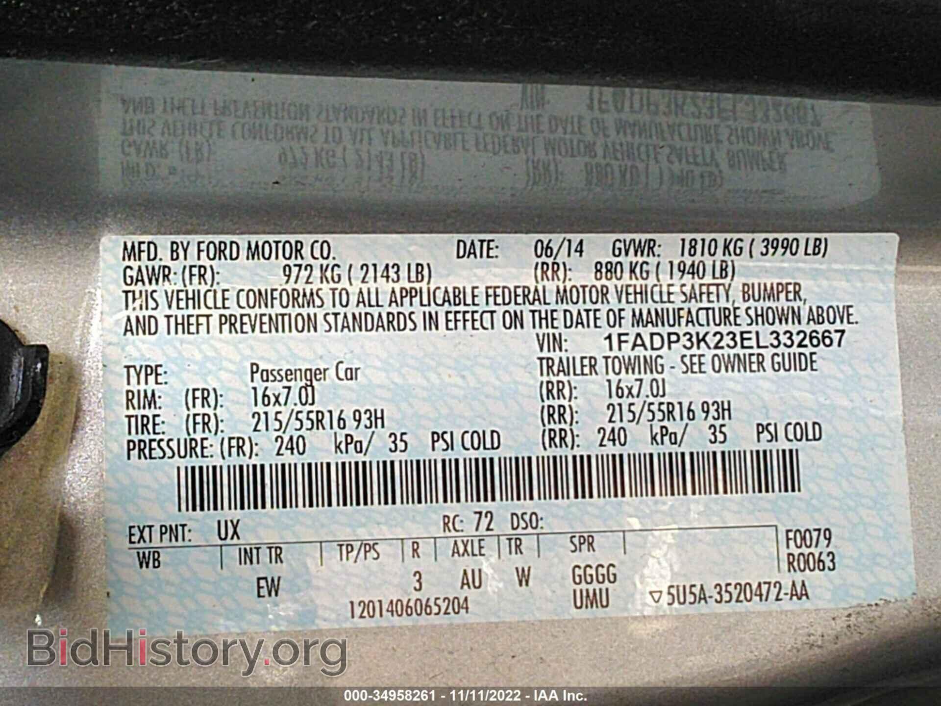 2014 FORD FOCUS - VIN: 1FADP3K23EL332667 - Фото 9