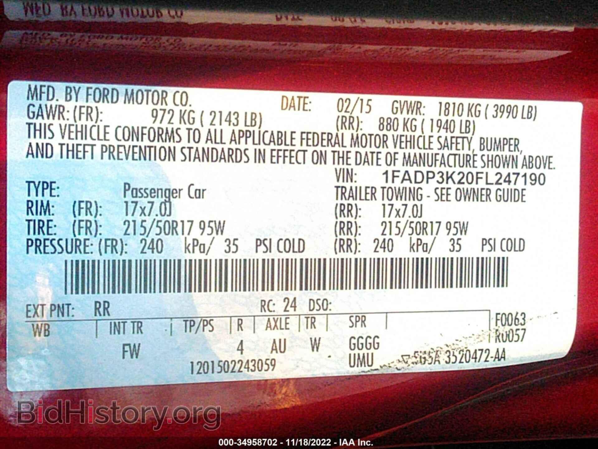 2015 FORD FOCUS - VIN: 1FADP3K20FL247190 - Фото 9