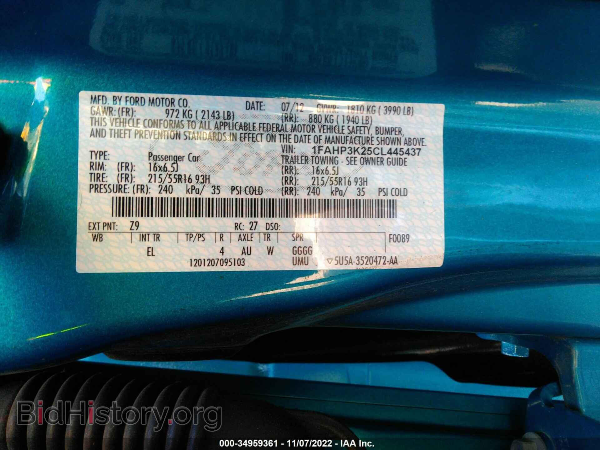 2012 FORD FOCUS - VIN: 1FAHP3K25CL445437 - Фото 9