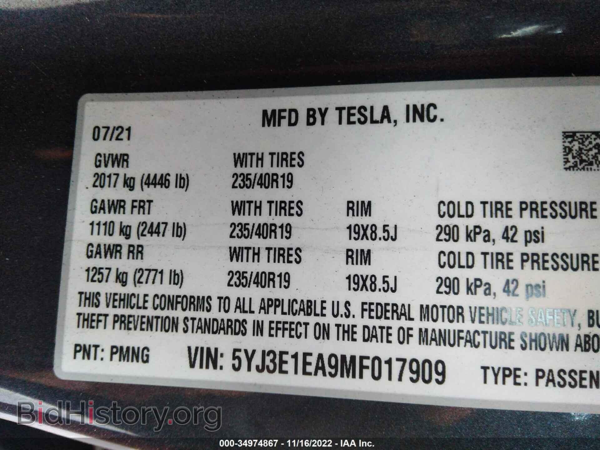 2021 TESLA MODEL 3 - VIN: 5YJ3E1EA9MF017909 - Фото 9