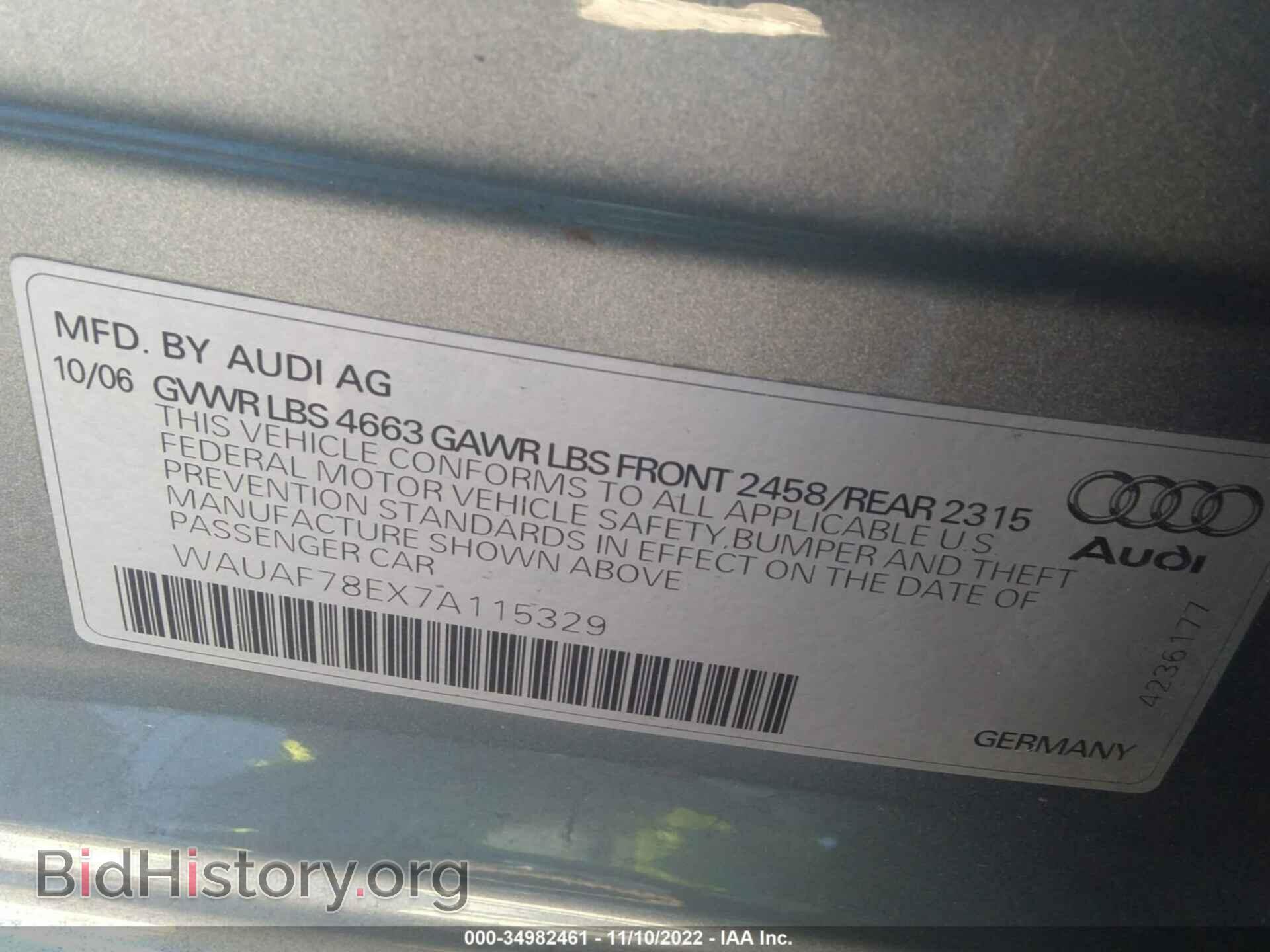 2007 AUDI A4 - VIN: WAUAF78EX7A115329 - Фото 9