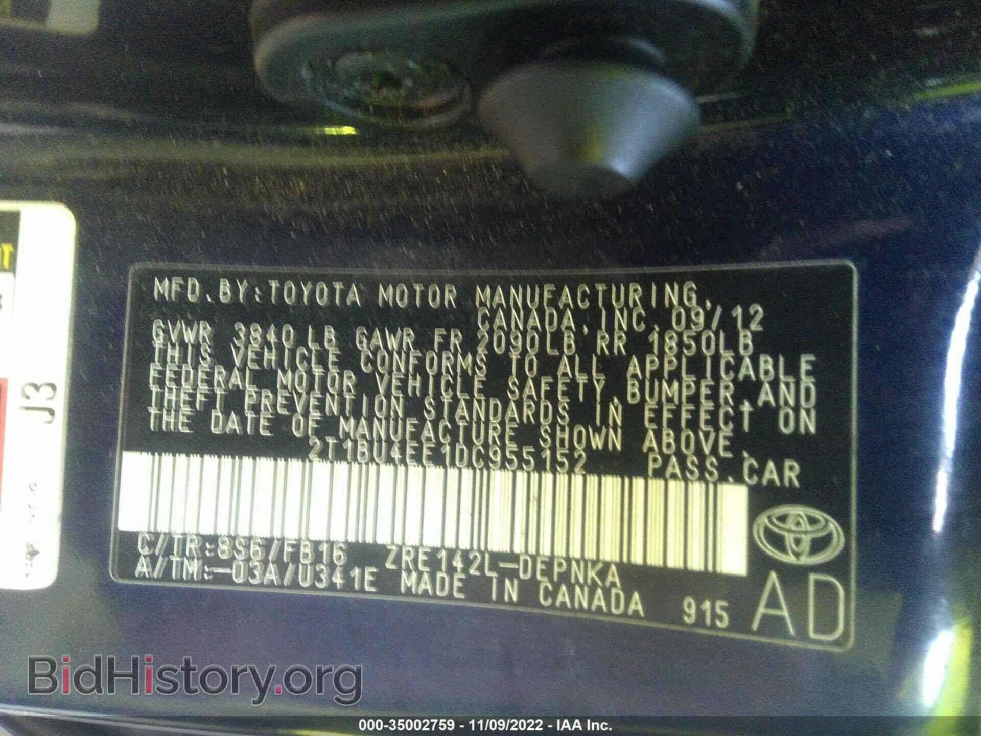 2013 TOYOTA COROLLA - VIN: 2T1BU4EE1DC955152 - Фото 9