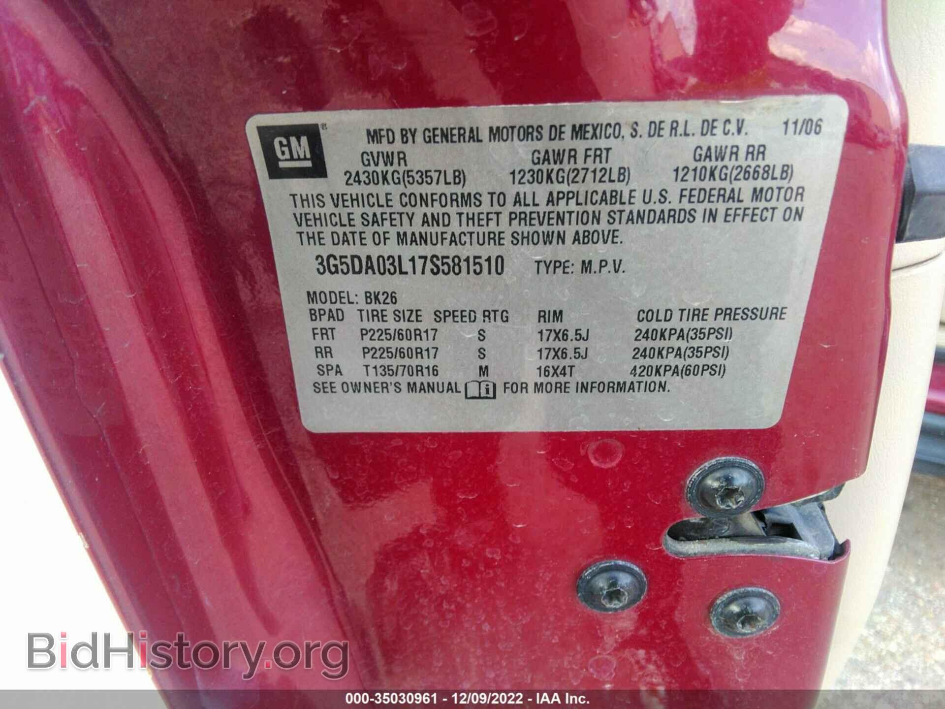 2007 BUICK RENDEZVOUS - VIN: 3G5DA03L17S581510 - Photo 9