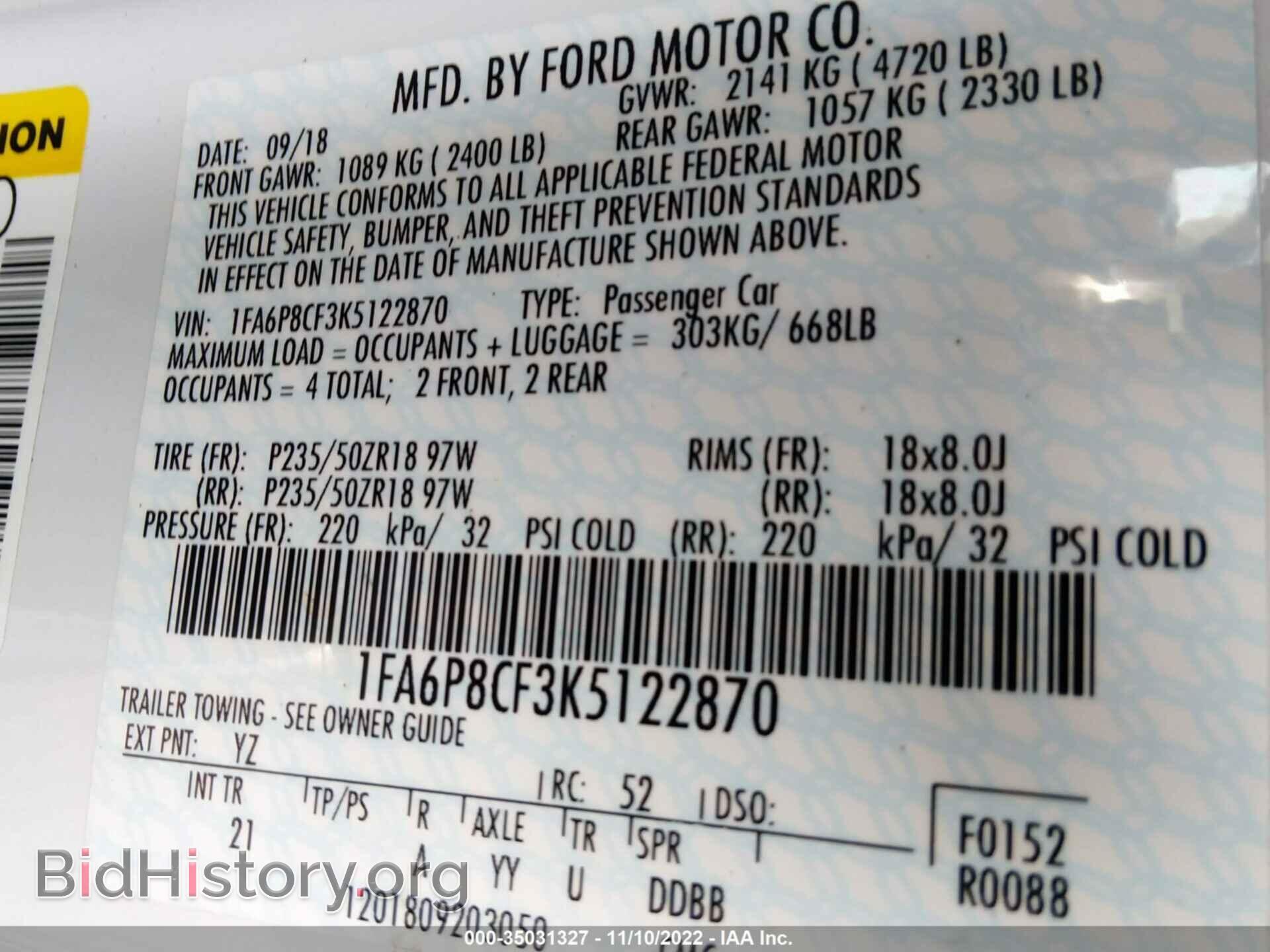 2019 FORD MUSTANG - VIN: 1FA6P8CF3K5122870 - Фото 9
