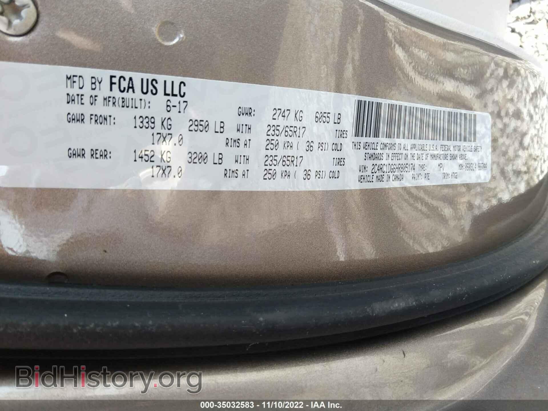 2017 CHRYSLER PACIFICA - VIN: 2C4RC1DG6HR805174 - Фото 9