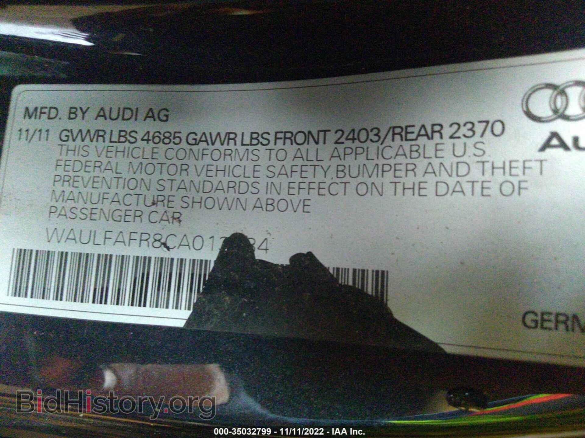 2012 AUDI A5 - VIN: WAULFAFR8CA013484 - Фото 9