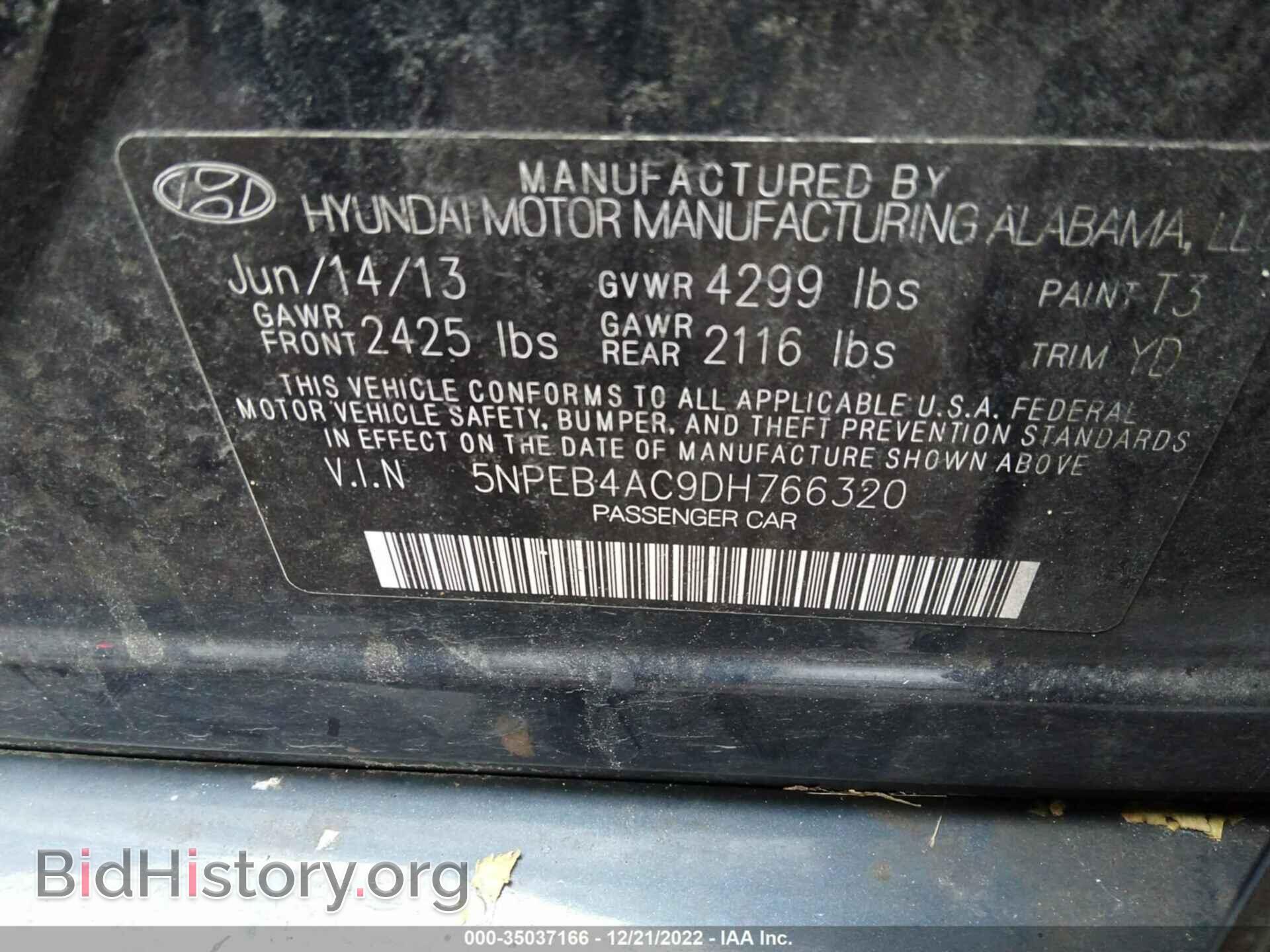 2013 HYUNDAI SONATA - VIN: 5NPEB4AC9DH766320 - Photo 9