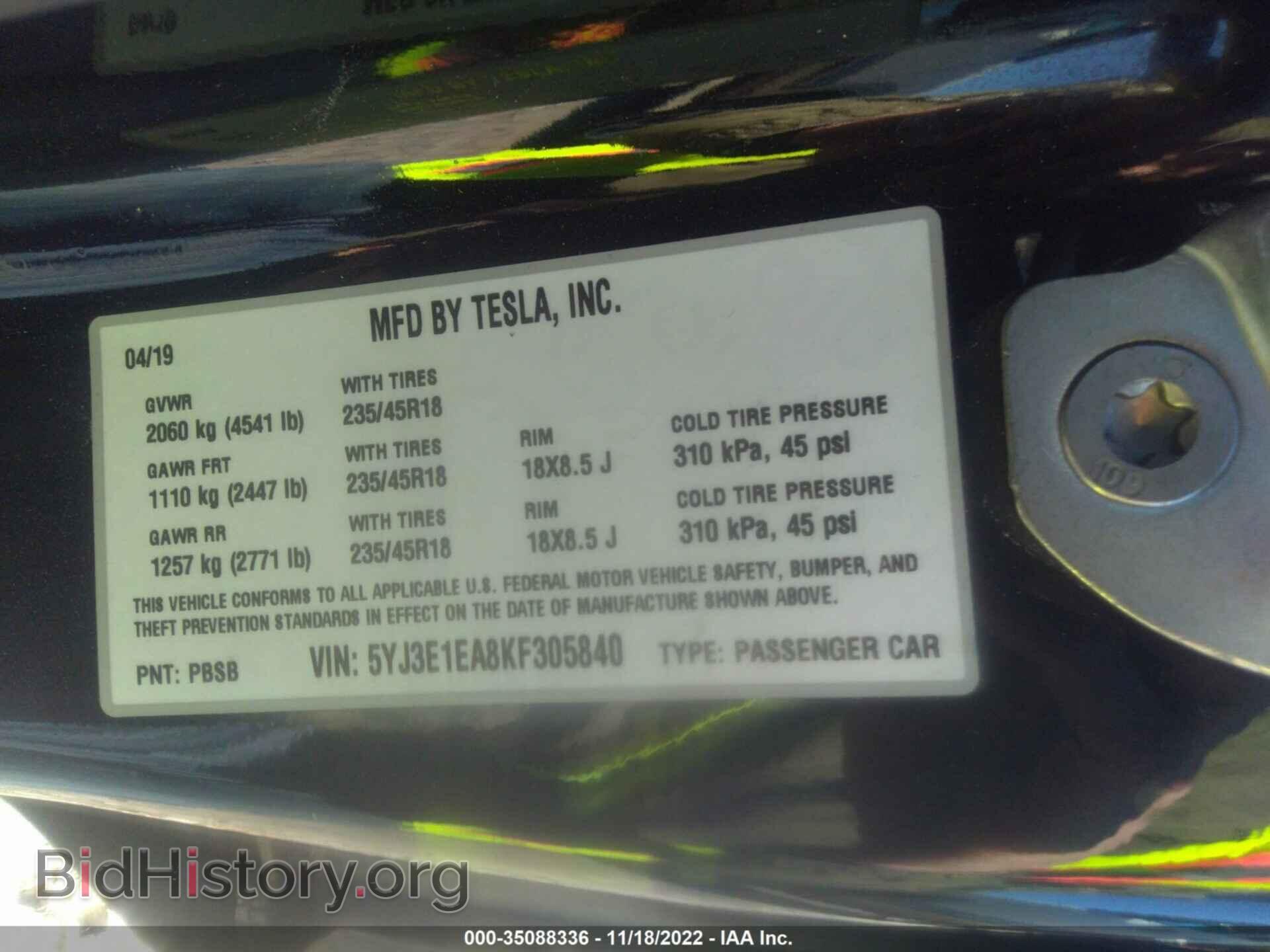 2019 TESLA MODEL 3 - VIN: 5YJ3E1EA8KF305840 - Photo 9