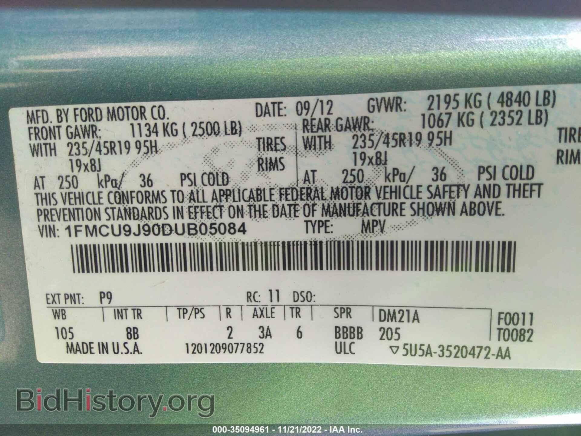 2013 FORD ESCAPE - VIN: 1FMCU9J90DUB05084 - Фото 9