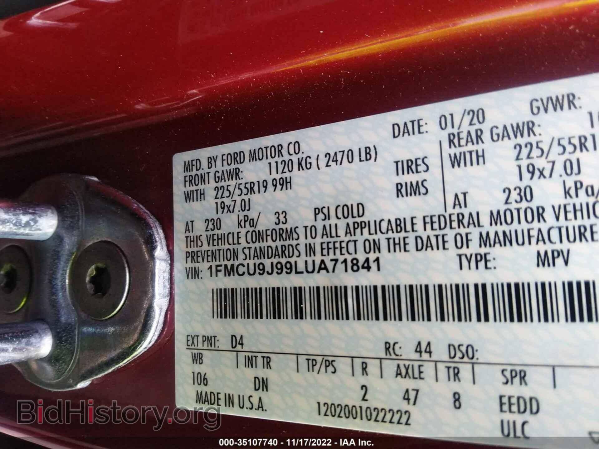 2020 FORD ESCAPE - VIN: 1FMCU9J99LUA71841 - Photo 9