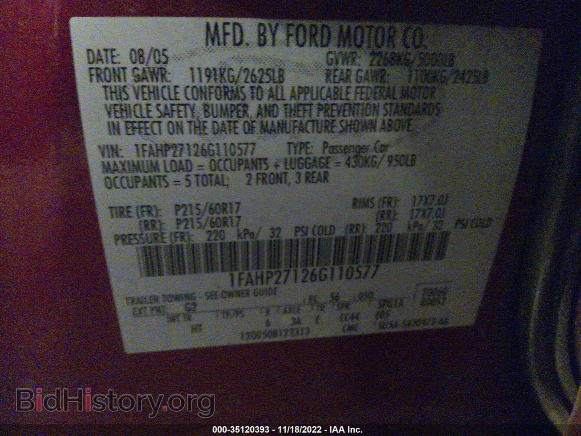 2006 FORD FIVE HUNDRED - VIN: 1FAHP27126G110577 - Photo 9