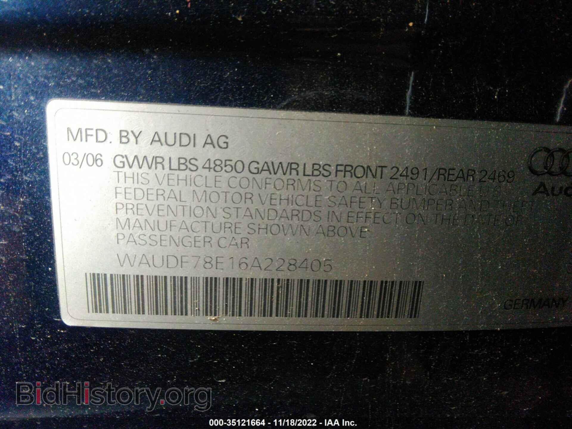 2006 AUDI A4 - VIN: WAUDF78E16A228405 - Фото 9