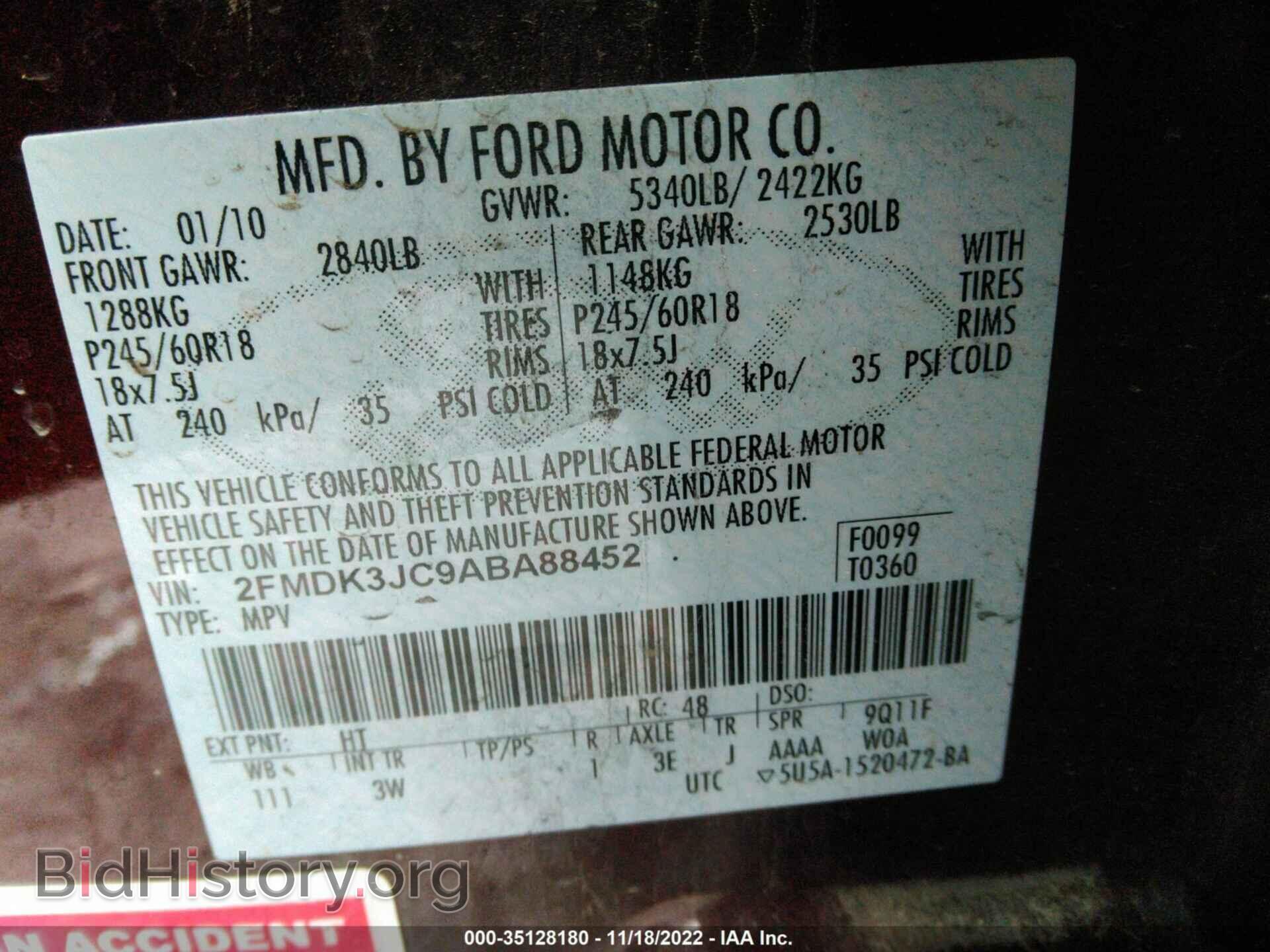 2010 FORD EDGE - VIN: 2FMDK3JC9ABA88452 - Фото 9