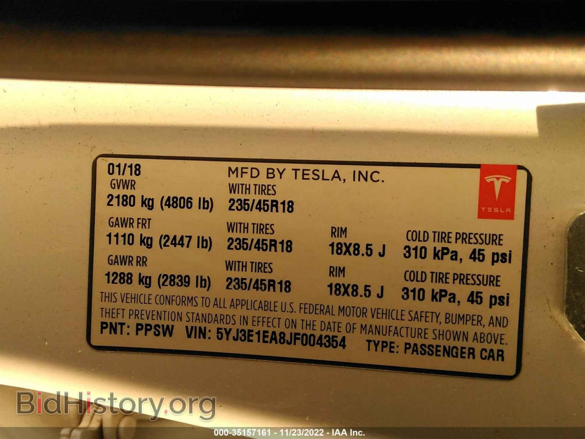 2018 TESLA MODEL 3 - VIN: 5YJ3E1EA8JF004354 - Фото 9