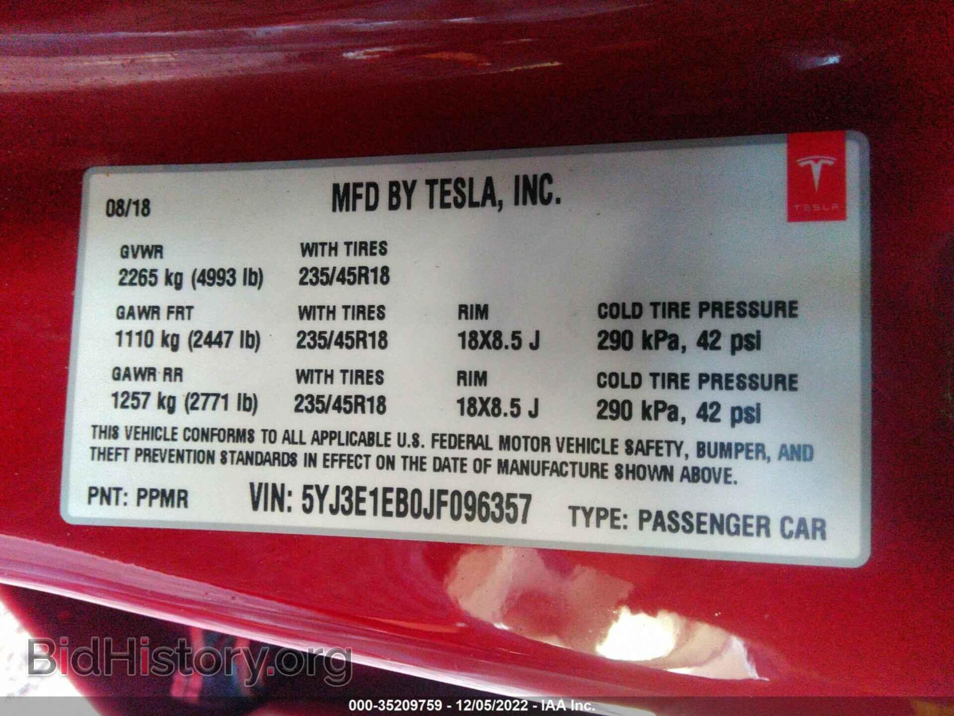 2018 TESLA MODEL 3 - VIN: 5YJ3E1EB0JF096357 - Фото 9