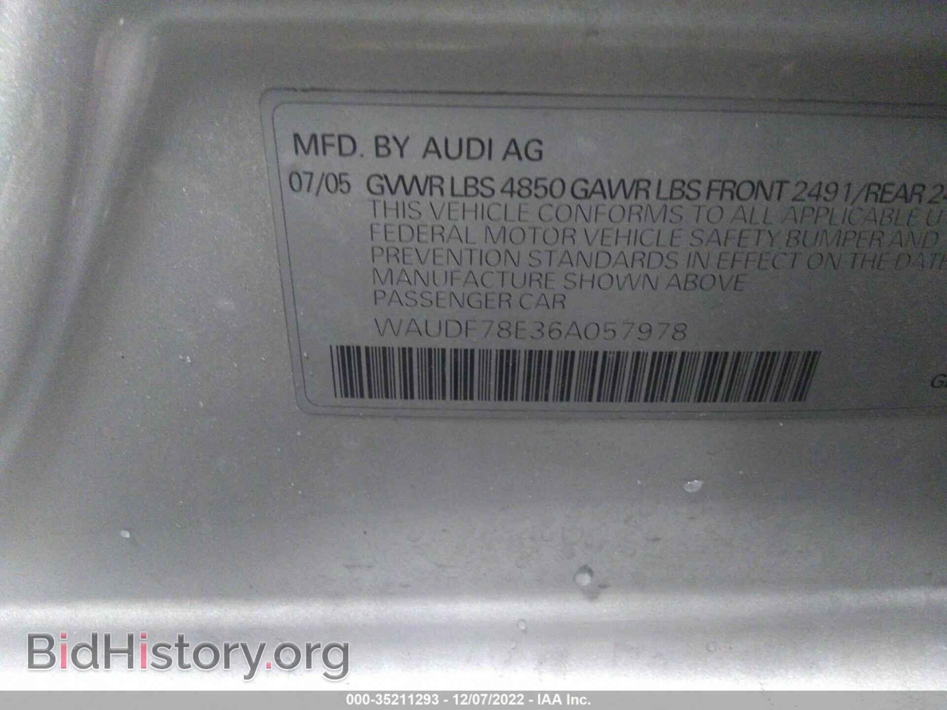 2006 AUDI A4 - VIN: WAUDF78E36A057978 - Фото 9