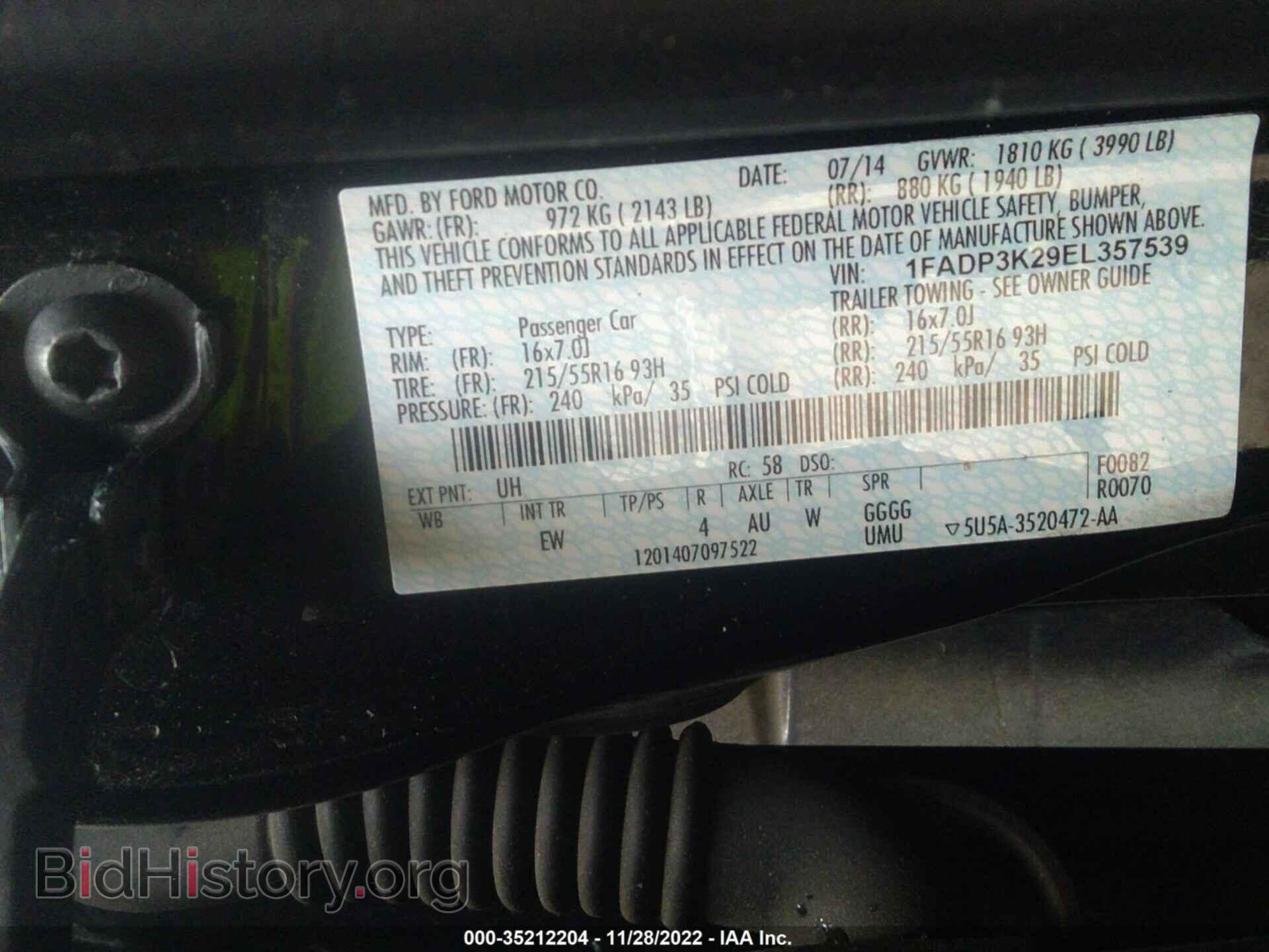 2014 FORD FOCUS - VIN: 1FADP3K29EL357539 - Фото 9