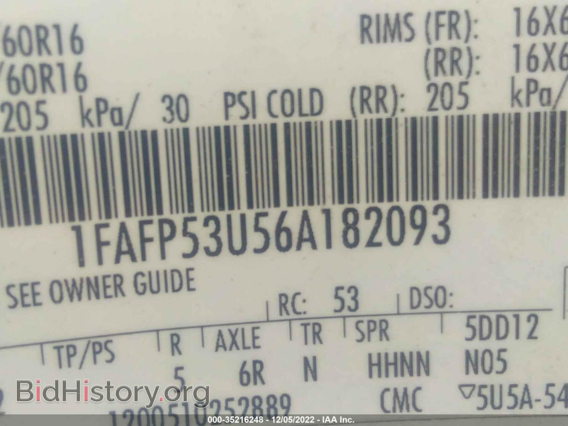 2006 FORD TAURUS - VIN: 1FAFP53U56A182093 - Фото 9