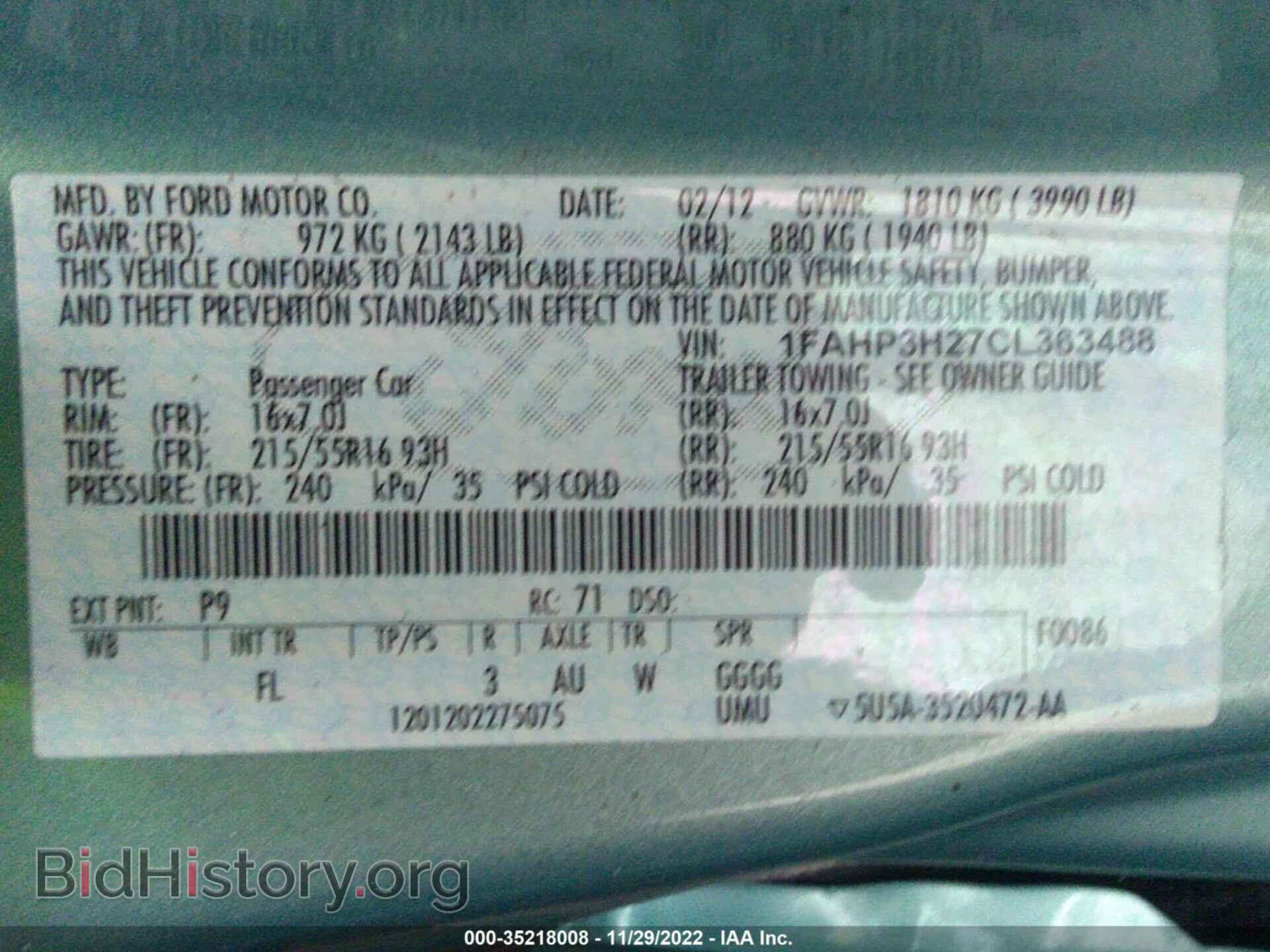 2012 FORD FOCUS - VIN: 1FAHP3H27CL363488 - Фото 9