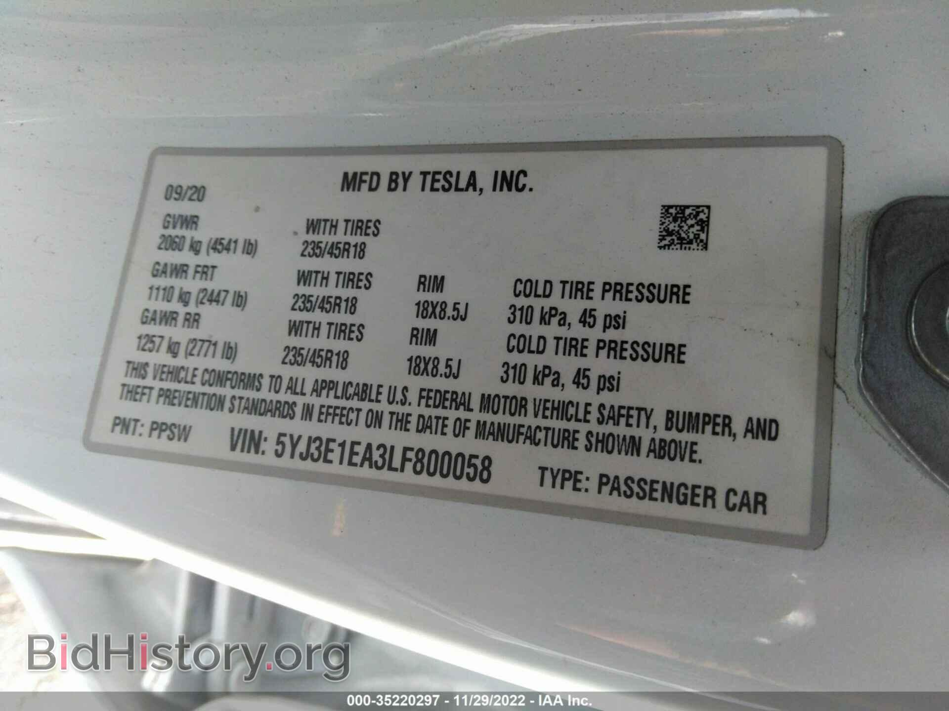 2020 TESLA MODEL 3 - VIN: 5YJ3E1EA3LF800058 - Фото 9