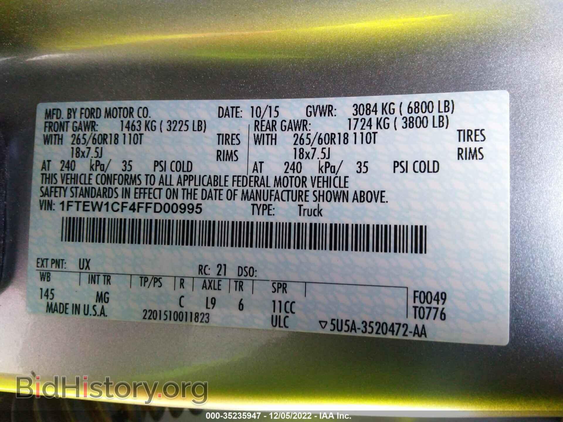 2015 FORD F-150 - VIN: 1FTEW1CF4FFD00995 - Photo 9
