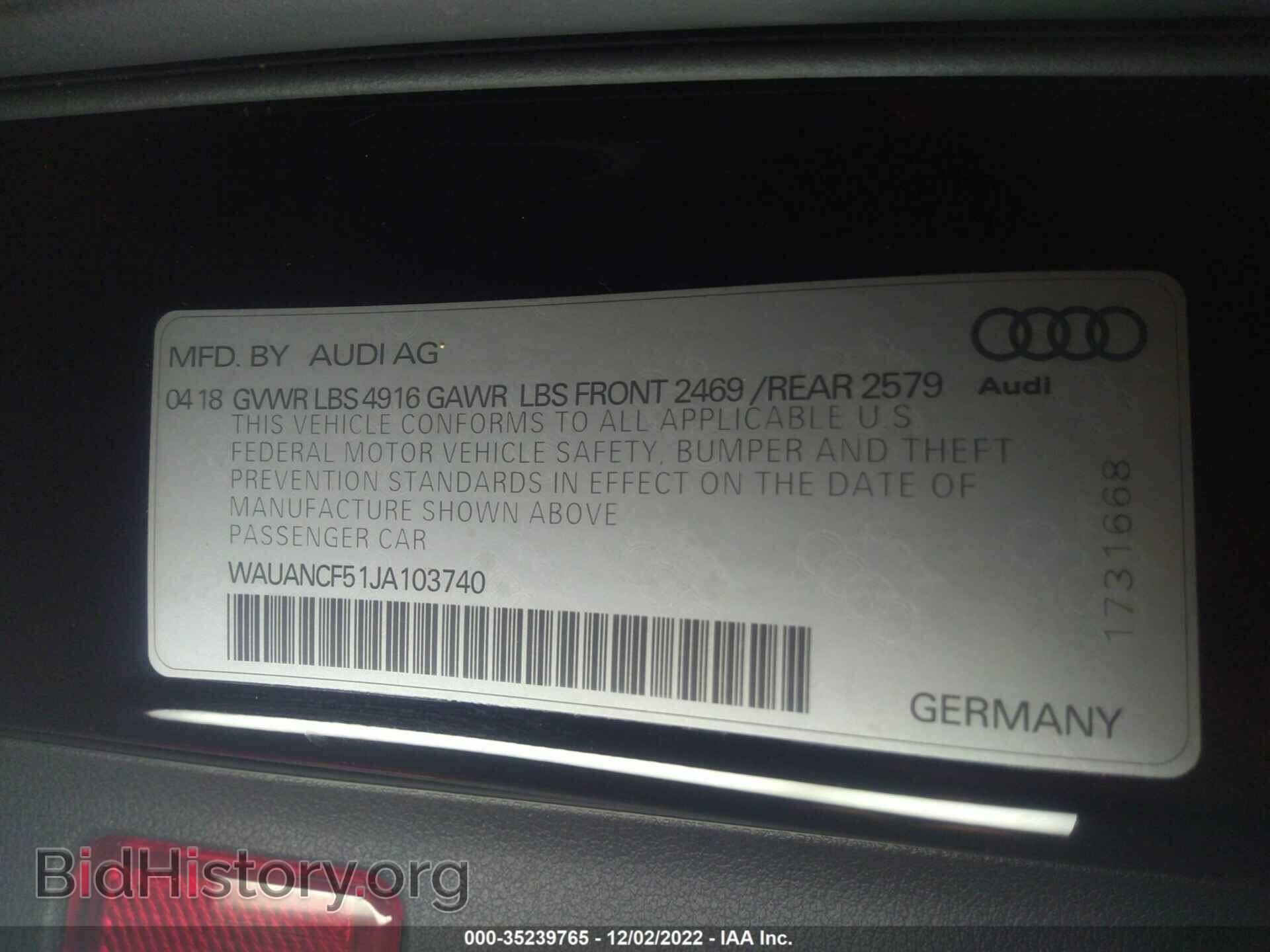 2018 AUDI A5 SPORTBACK - VIN: WAUANCF51JA103740 - Фото 9