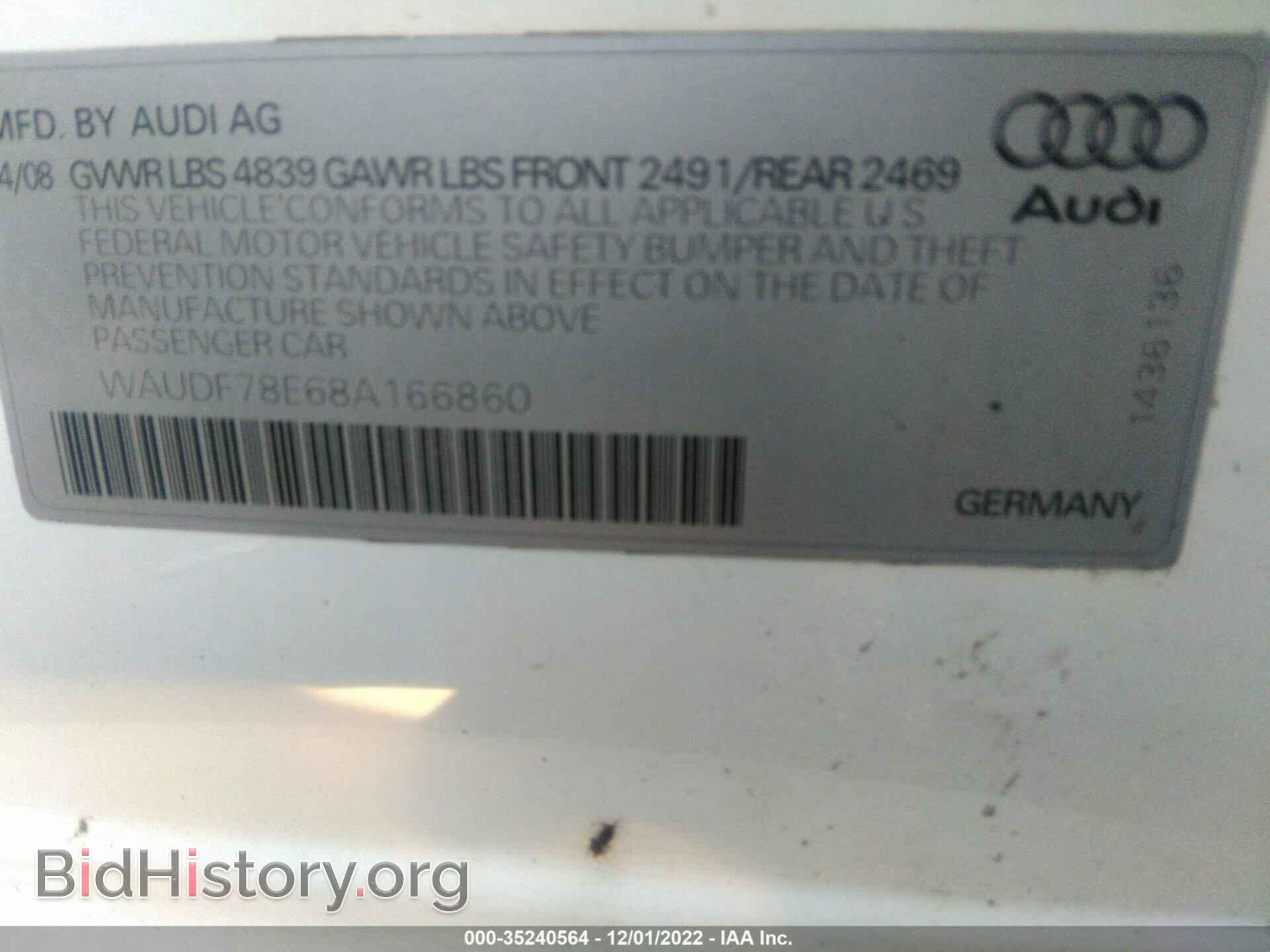 2008 AUDI A4 - VIN: WAUDF78E68A166860 - Фото 9