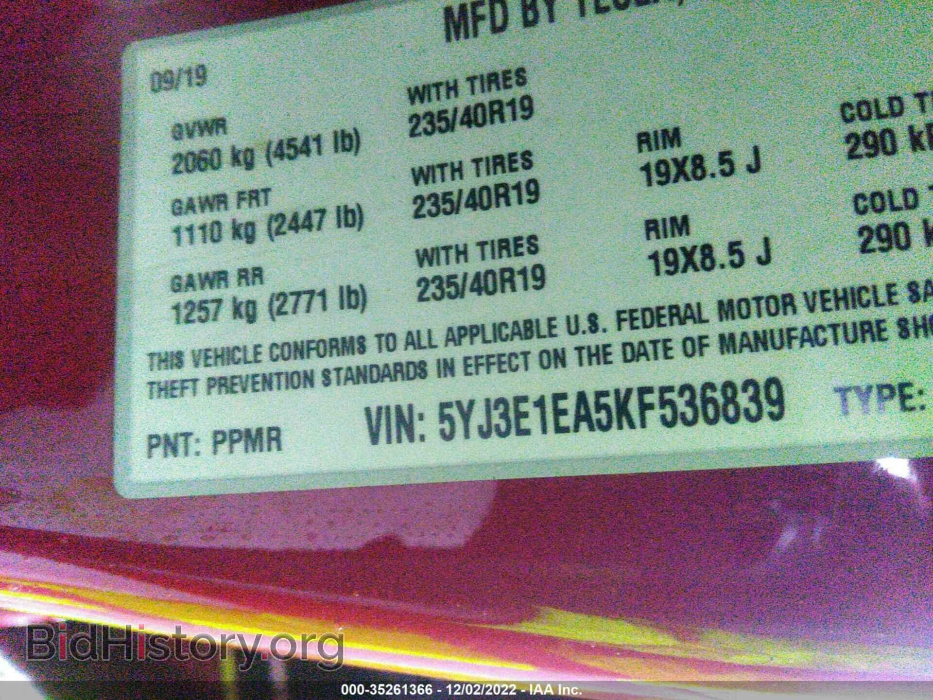 2019 TESLA MODEL 3 - VIN: 5YJ3E1EA5KF536839 - Фото 9