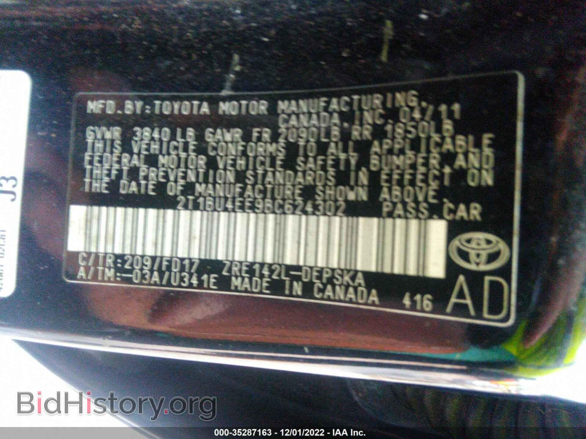 2011 TOYOTA COROLLA - VIN: 2T1BU4EE9BC624302 - Фото 9