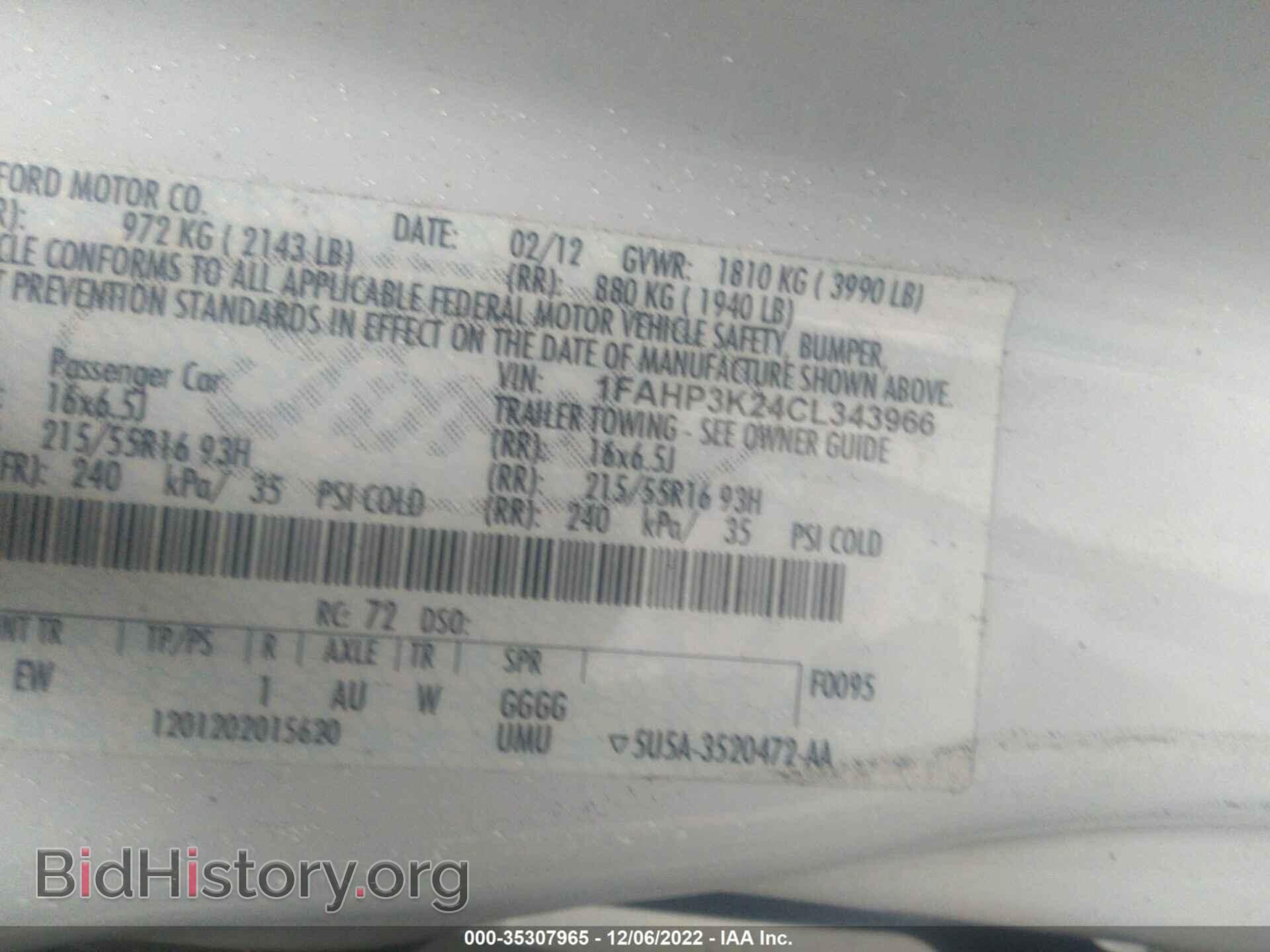 2012 FORD FOCUS - VIN: 1FAHP3K24CL343966 - Фото 9