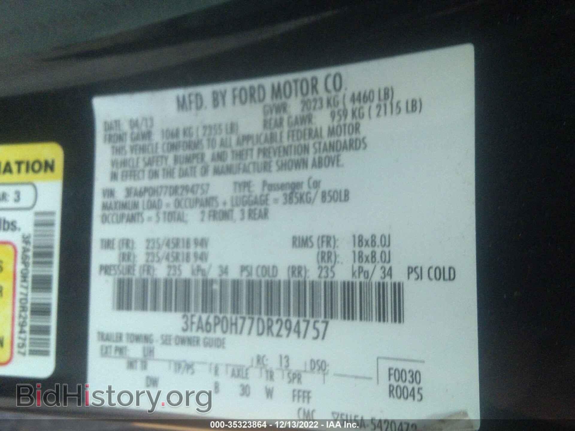 2013 FORD FUSION - VIN: 3FA6P0H77DR294757 - Фото 9