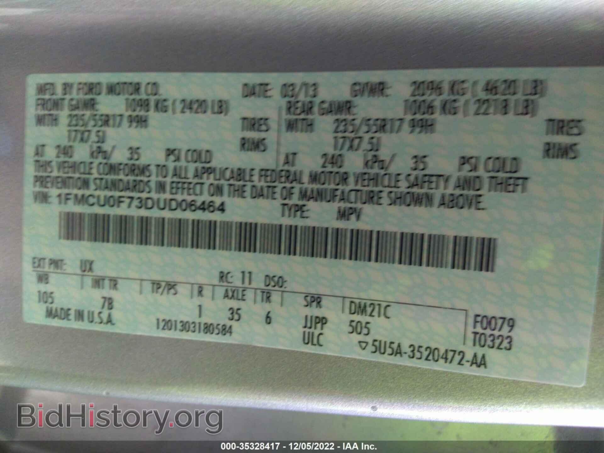 2013 FORD ESCAPE - VIN: 1FMCU0F73DUD06464 - Фото 9