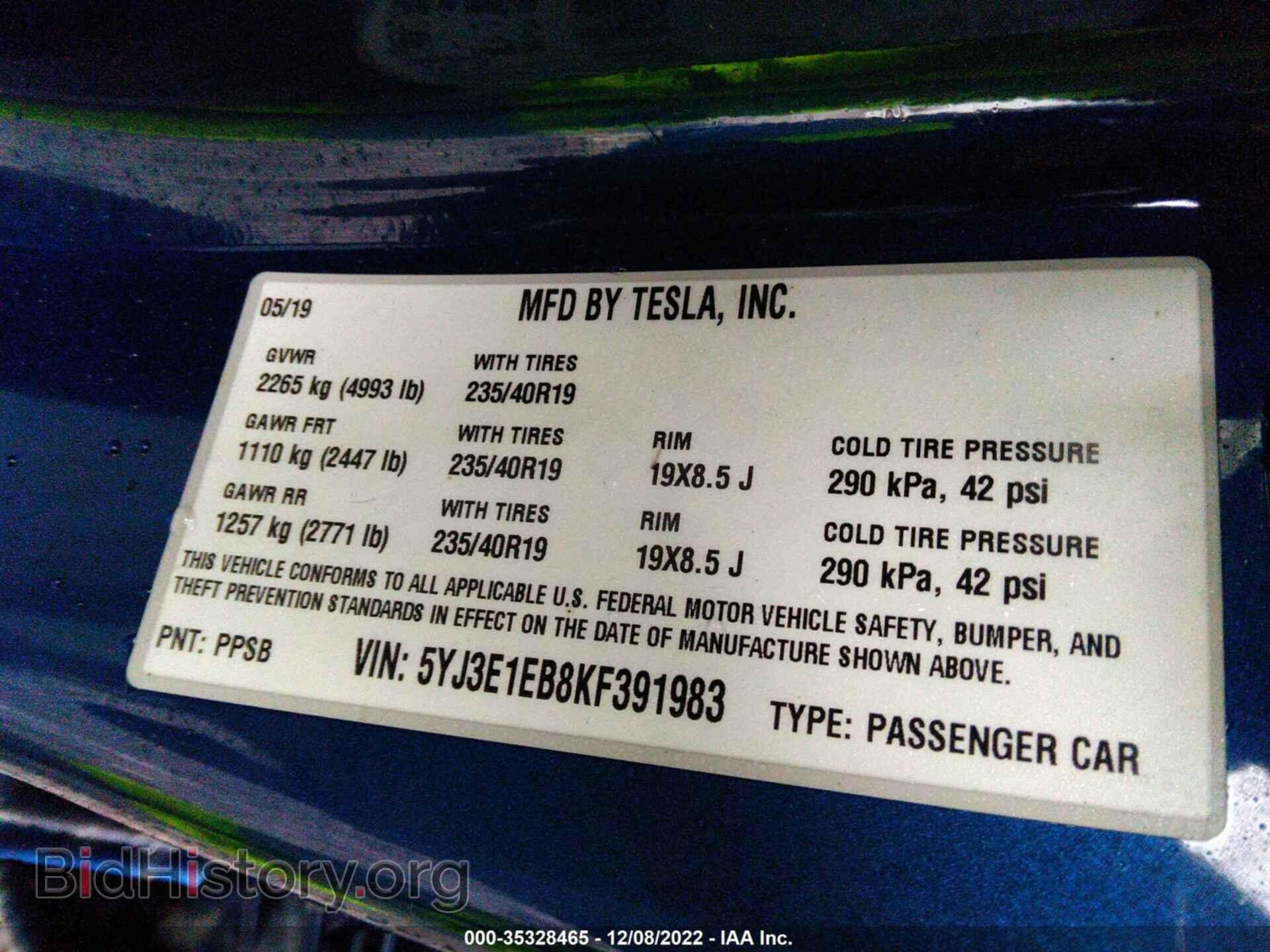 2019 TESLA MODEL 3 - VIN: 5YJ3E1EB8KF391983 - Фото 9