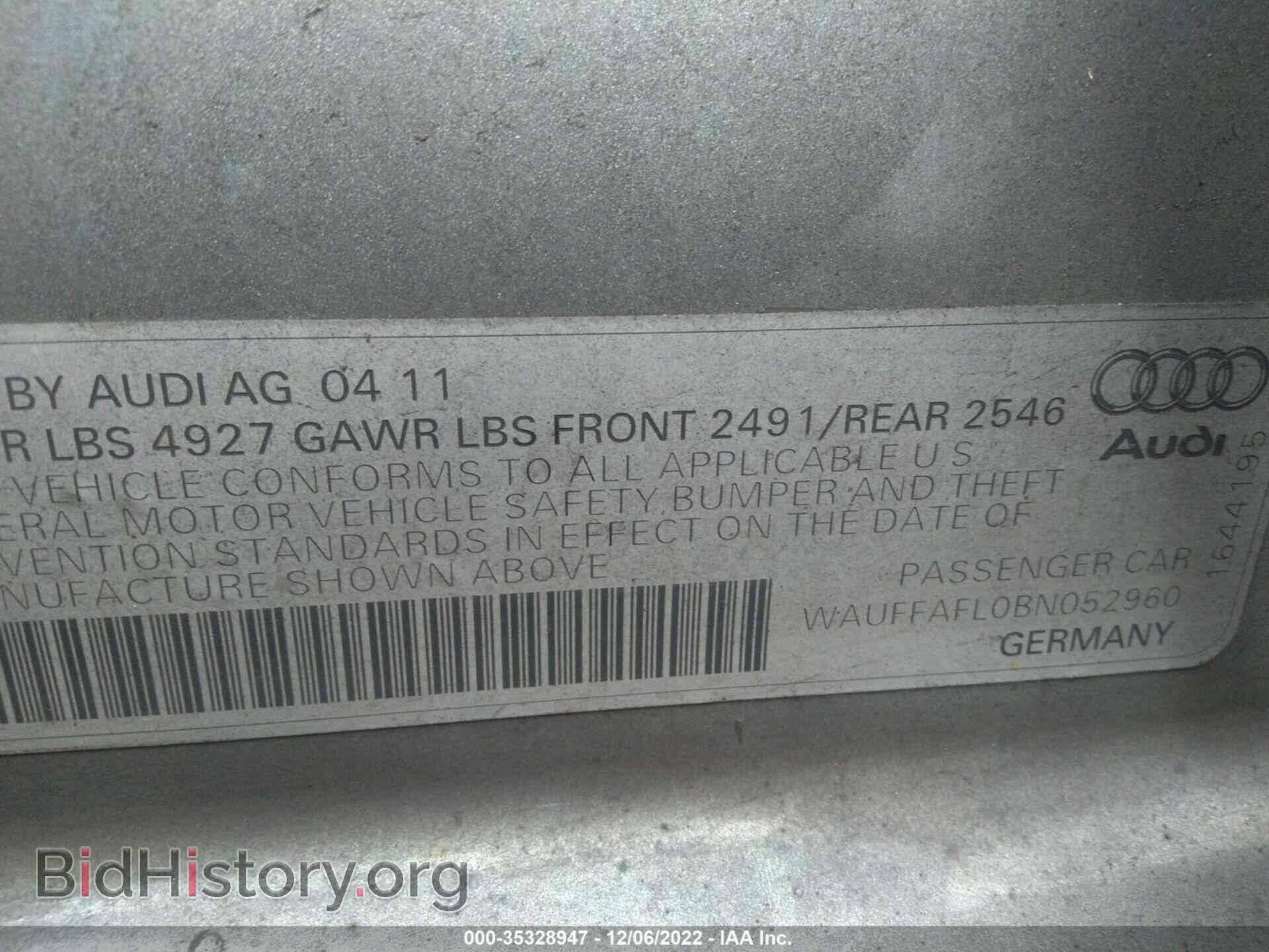 2011 AUDI A4 - VIN: WAUFFAFL0BN052960 - Фото 9