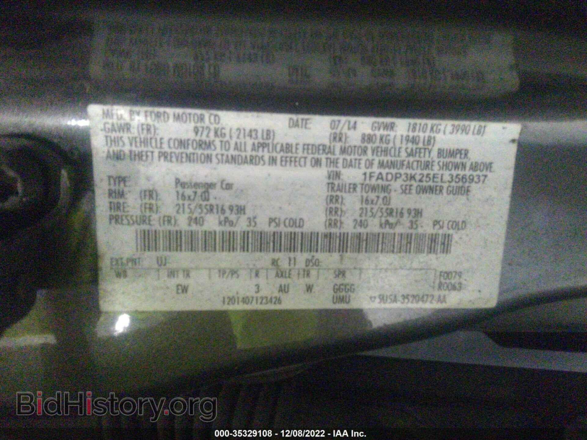 2014 FORD FOCUS - VIN: 1FADP3K25EL356937 - Фото 9