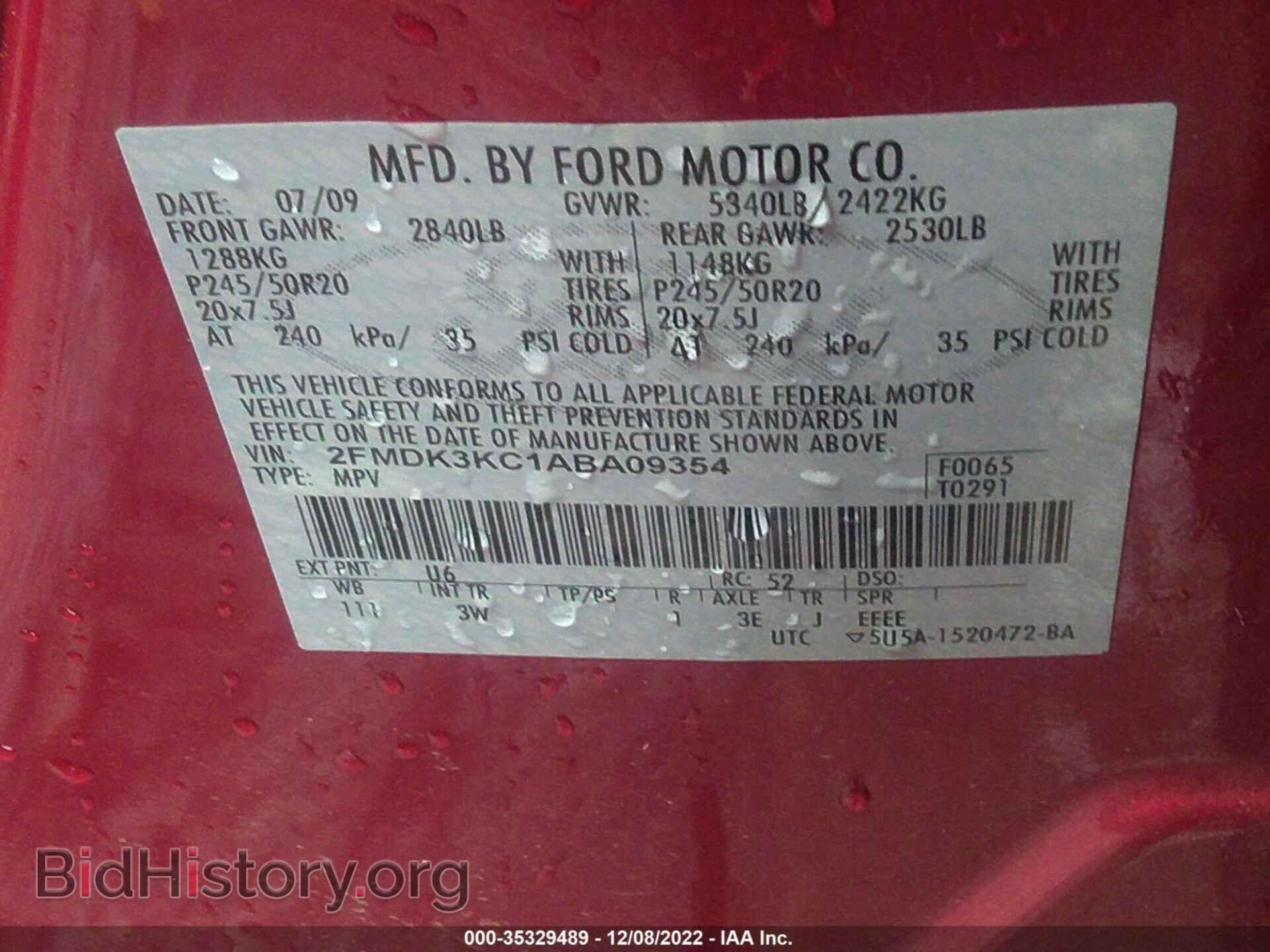 2010 FORD EDGE - VIN: 2FMDK3KC1ABA09354 - Фото 9