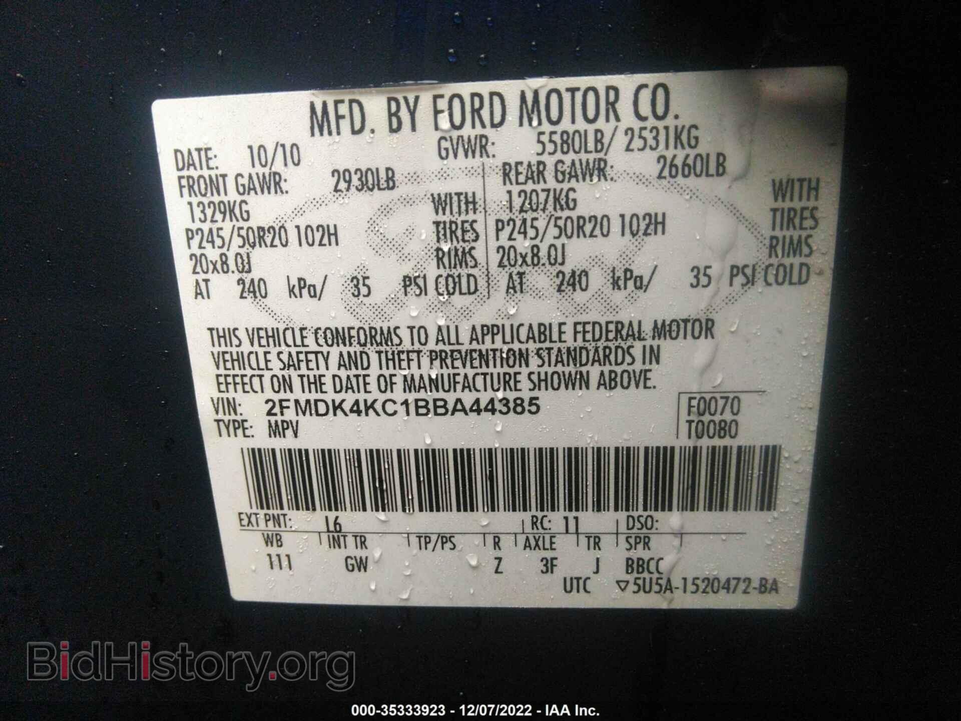 2011 FORD EDGE - VIN: 2FMDK4KC1BBA44385 - Photo 9