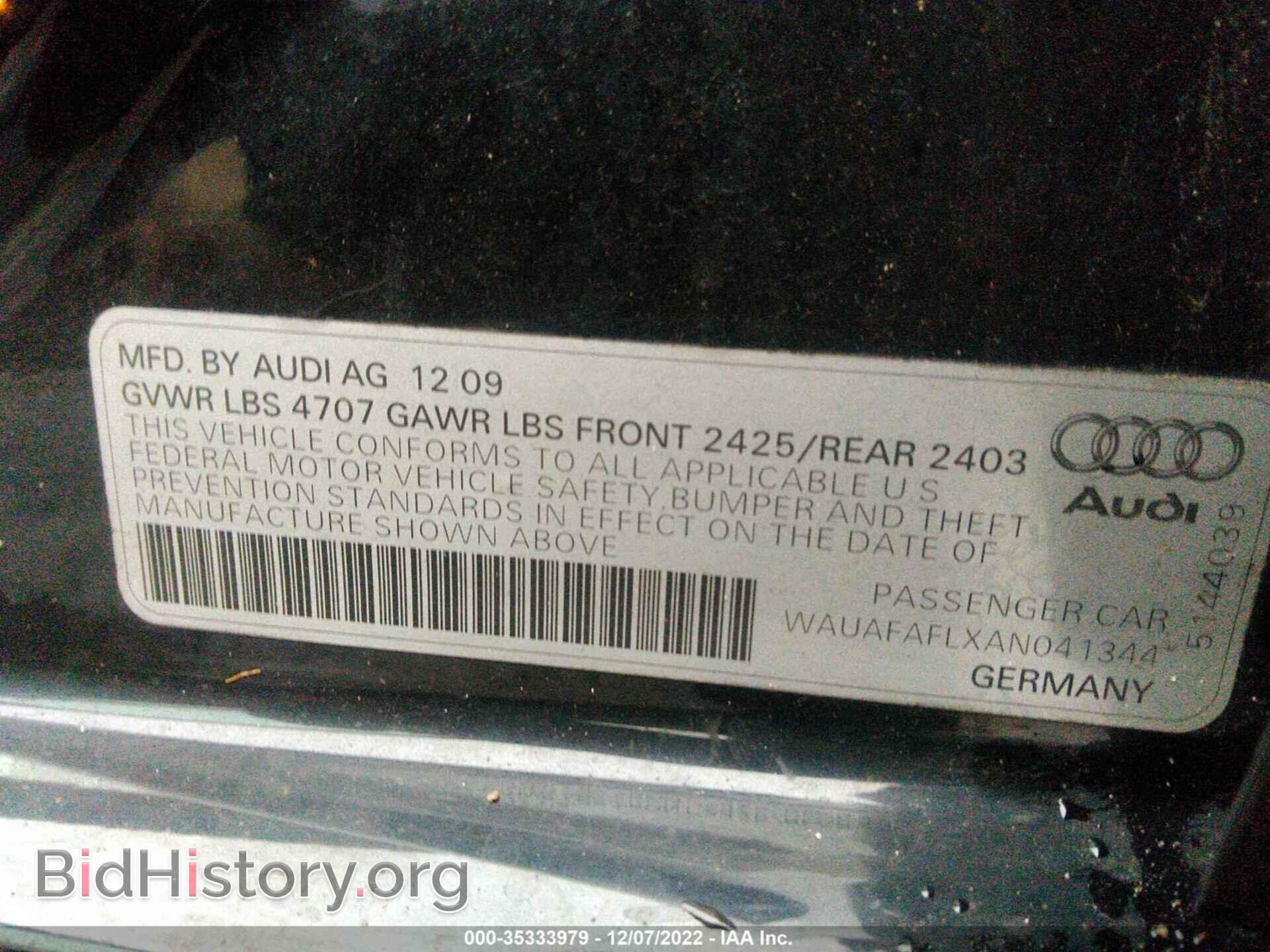 2010 AUDI A4 - VIN: WAUAFAFLXAN041344 - Фото 9