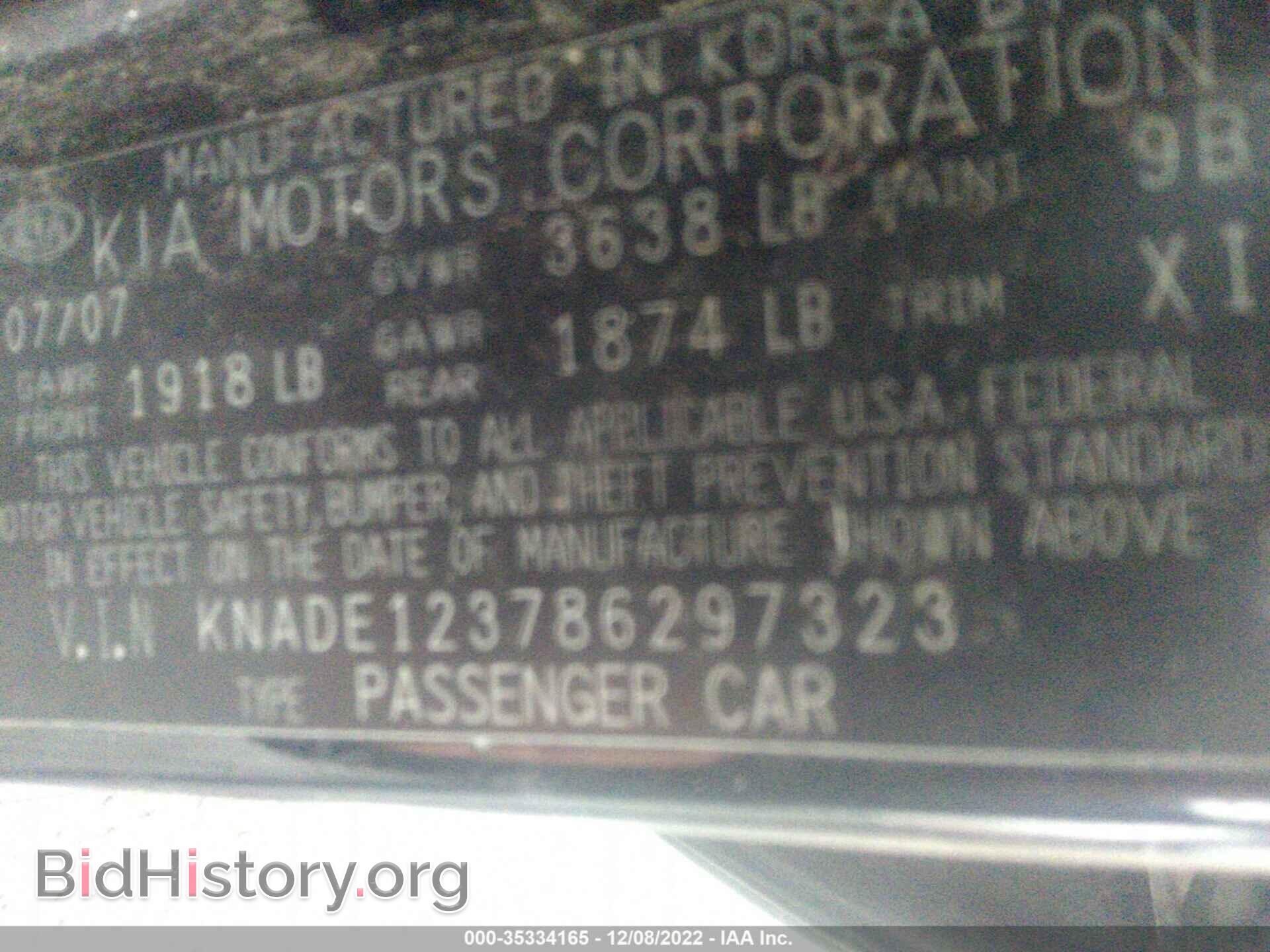 2008 KIA RIO - VIN: KNADE123786297323 - Фото 9