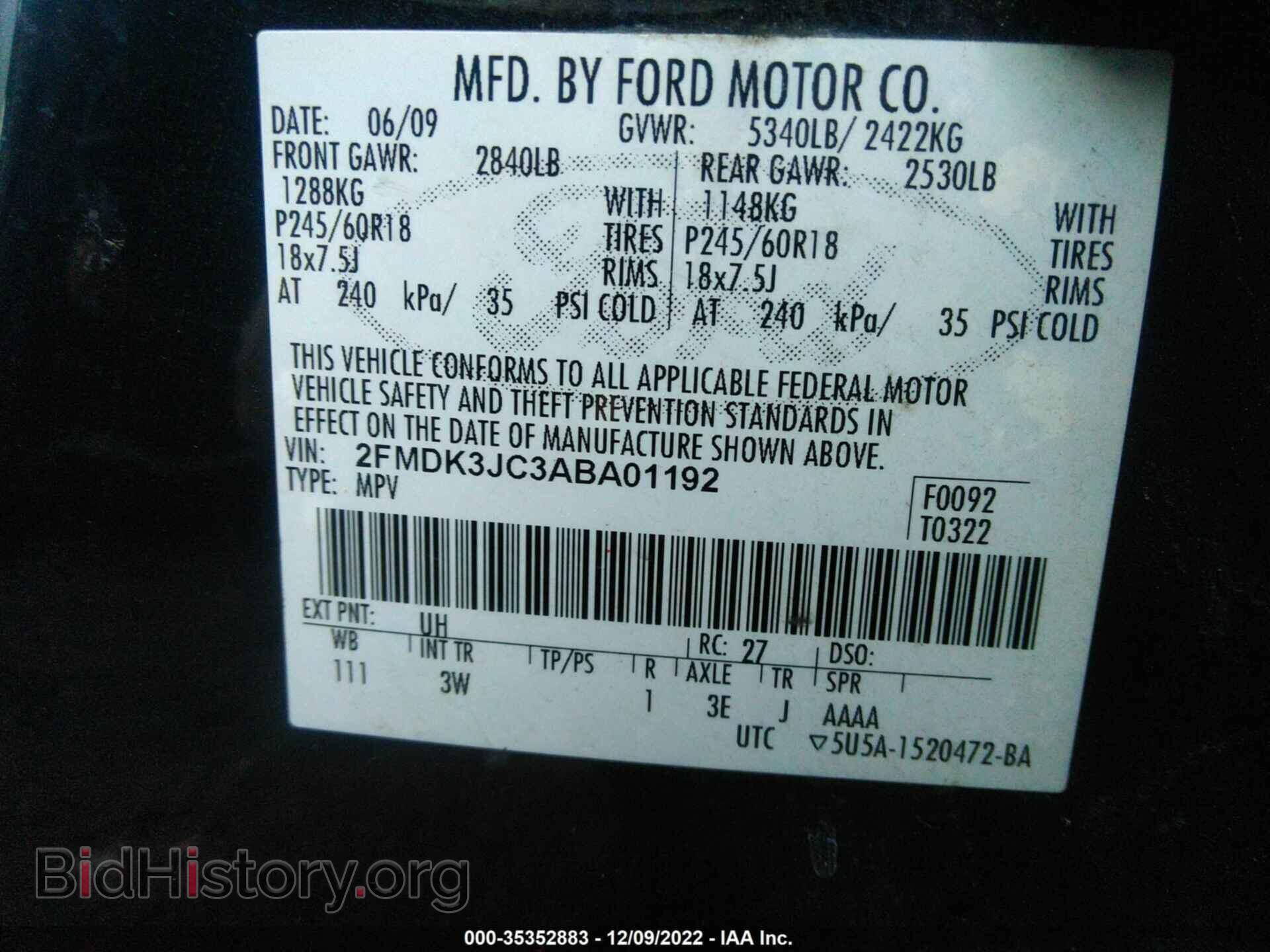 2010 FORD EDGE - VIN: 2FMDK3JC3ABA01192 - Photo 9