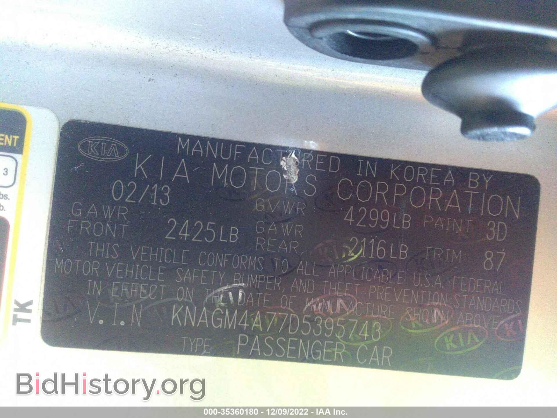 2013 KIA OPTIMA - VIN: KNAGM4A77D5395743 - Фото 9
