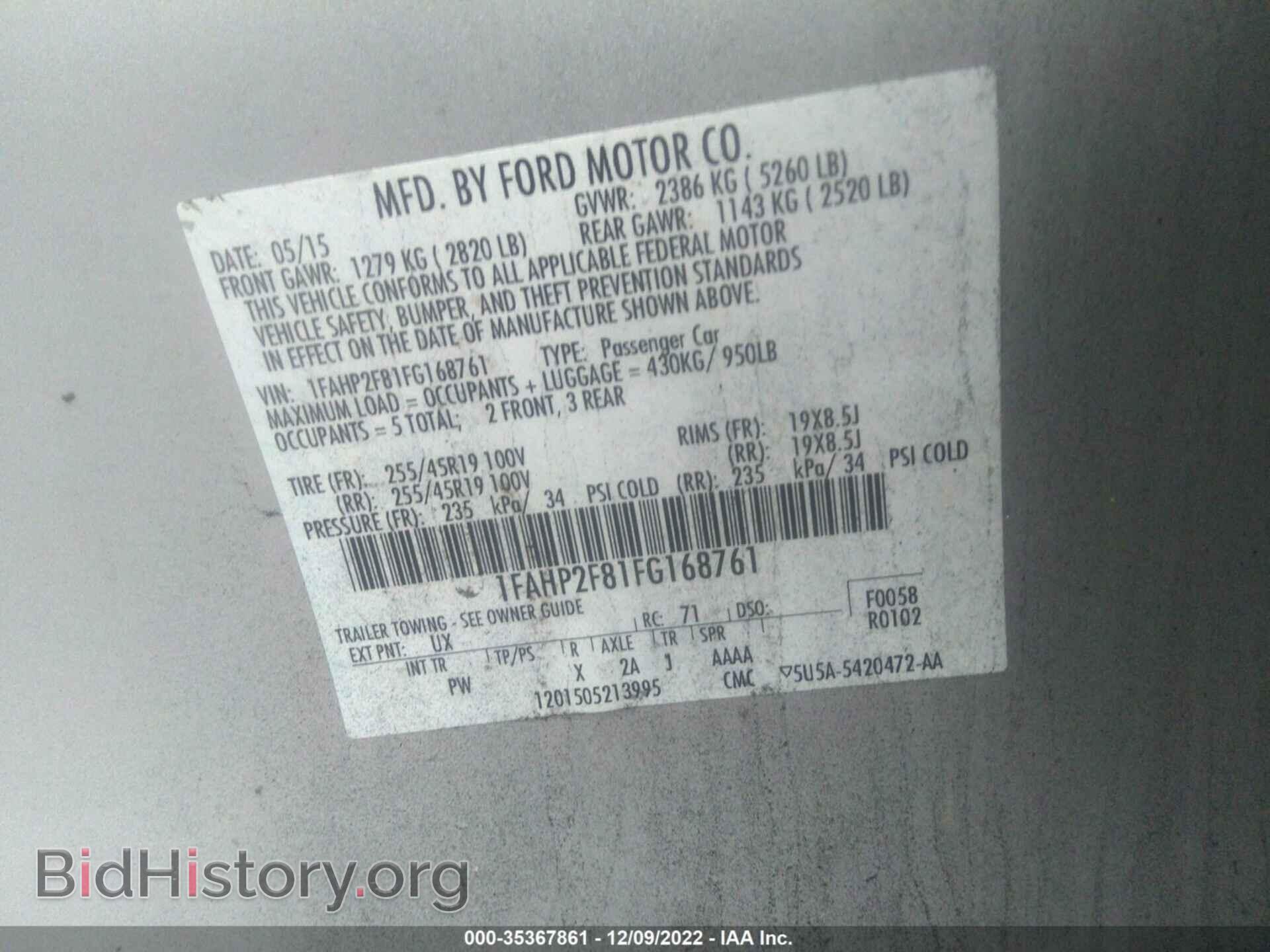 2015 FORD TAURUS - VIN: 1FAHP2F81FG168761 - Photo 9