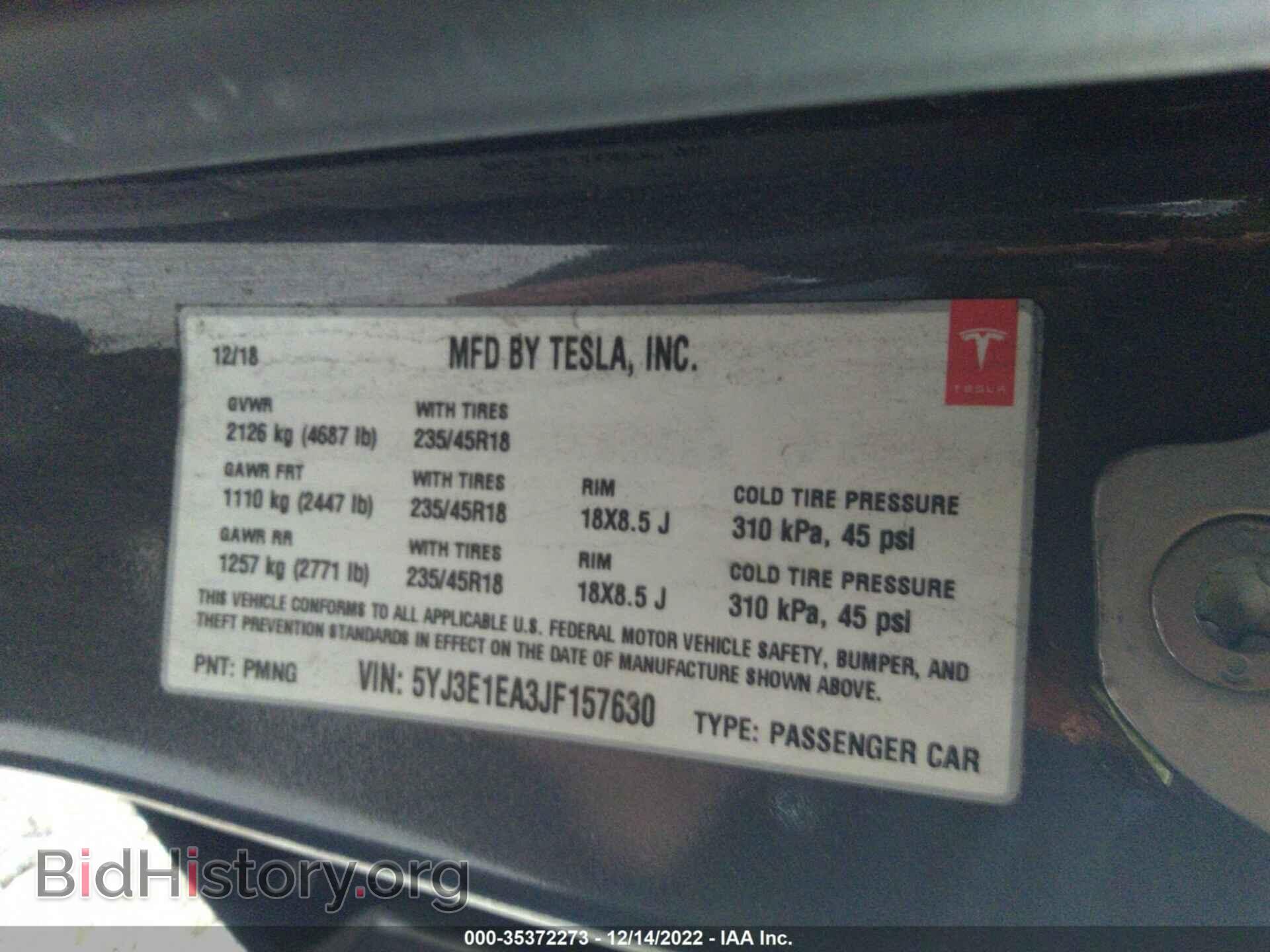 2018 TESLA MODEL 3 - VIN: 5YJ3E1EA3JF157630 - Фото 9